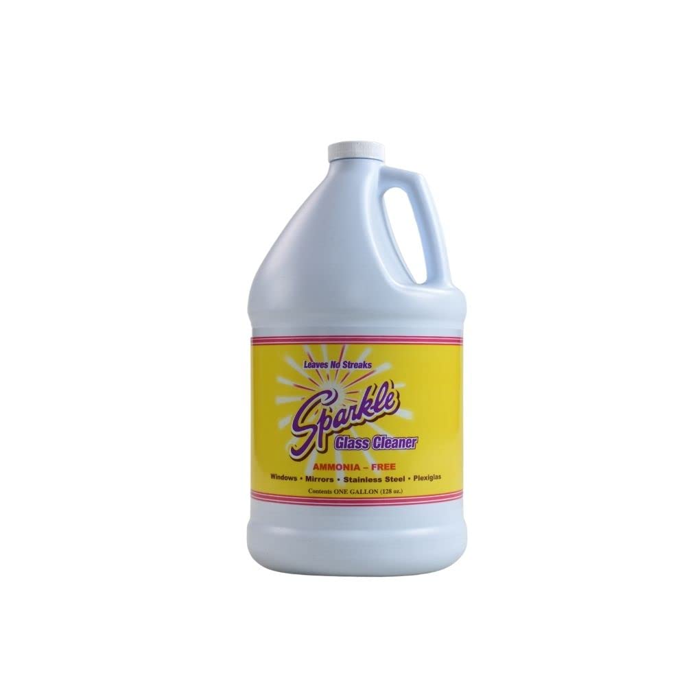 Streak-Free Sparkle Glass Cleaner Spray Refill - Ammonia-Free Formula for Crystal Clear Windows, Mirrors & Glass Surfaces - 1 Gallon Bottle (6-Pack) - Perfect for Homes, Offices & Commercial Cleaning