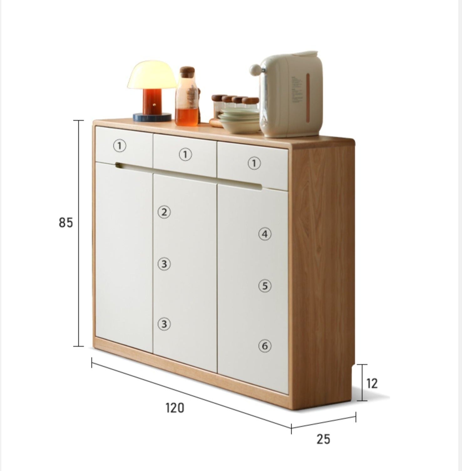 Solid Oak Wood Ultra Thin Sideboard - Modern Slim Console Table for Living Room, Entryway, or Dining Room Storage
