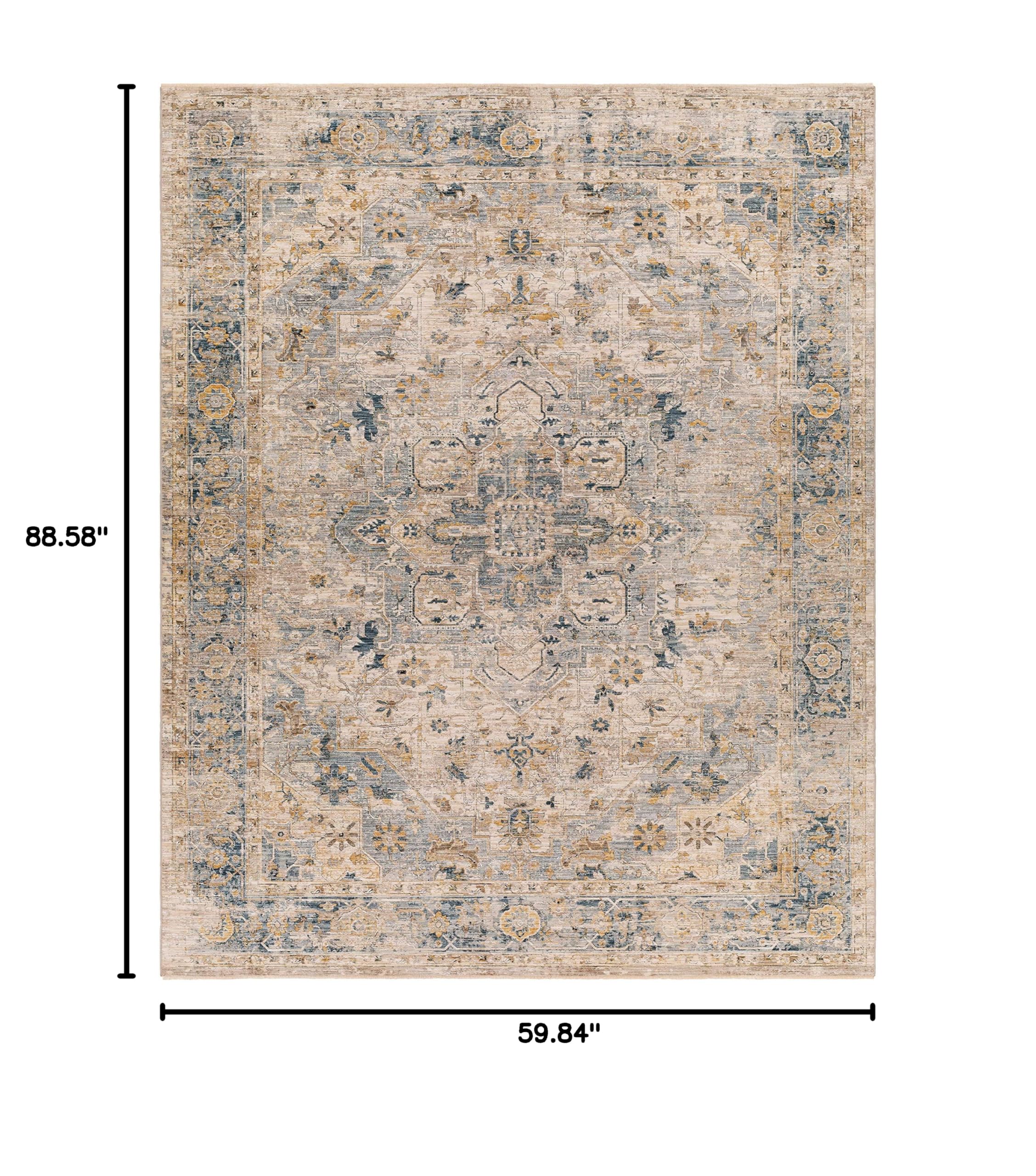 Hauteloom Chuka Traditional Beige and Blue Area Rug 5' x 7'5