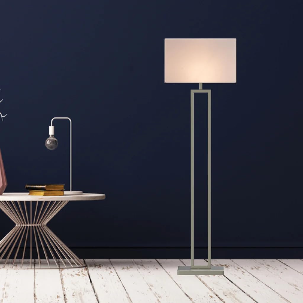 Modern 61-inch LED Floor Lamp for Living Room - Brushed Nickel Finish, Pure White Linen Shade, Corner Standing Lamp with On/Off Switch, E26 Base (Bulb Not Included) - Perfect for Reading Nook, Bedroom Lighting & Home Office Decor