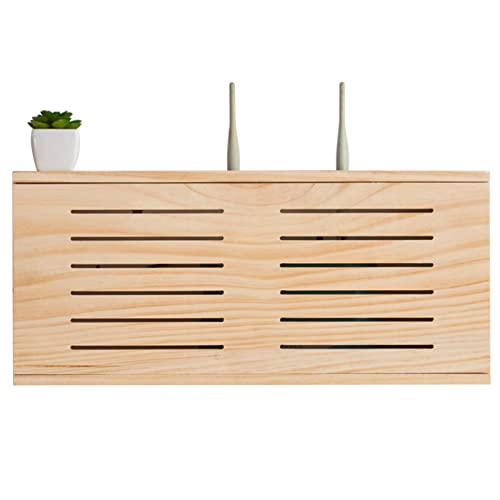 Wooden WiFi Router Storage Box - Wall Mount Network Set-Top Box Organizer with Shelf, 49x22x8cm - Perfect for Home, Bedroom & Office to Hide Cables & Organize Wireless Routers, Modems & Electronics (Natural Wood Color)