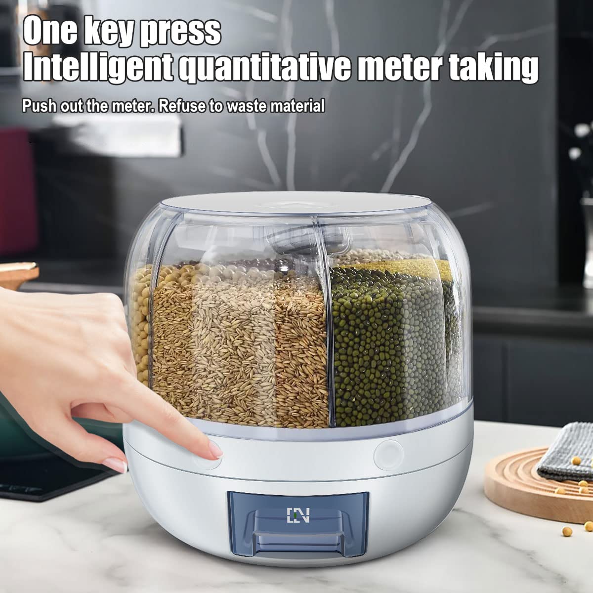 360° Rotating 6-Grid 3kg Round Food Dispenser - Transparent Plastic Cereal/Rice/Dry Food Container with Lid for Kitchen Storage | Perfect for Pantry Organization & Bulk Food Dispensing