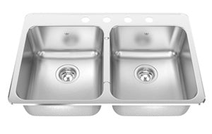 3 Hole 2 Bowl Drop In Kitchen Sink with Bottom Grid - 18 Gauge Stainless Steel, Model CDLA2031/8S/3 by Kindred - Perfect for Modern Kitchens, Restaurant Prep Areas & Commercial Use