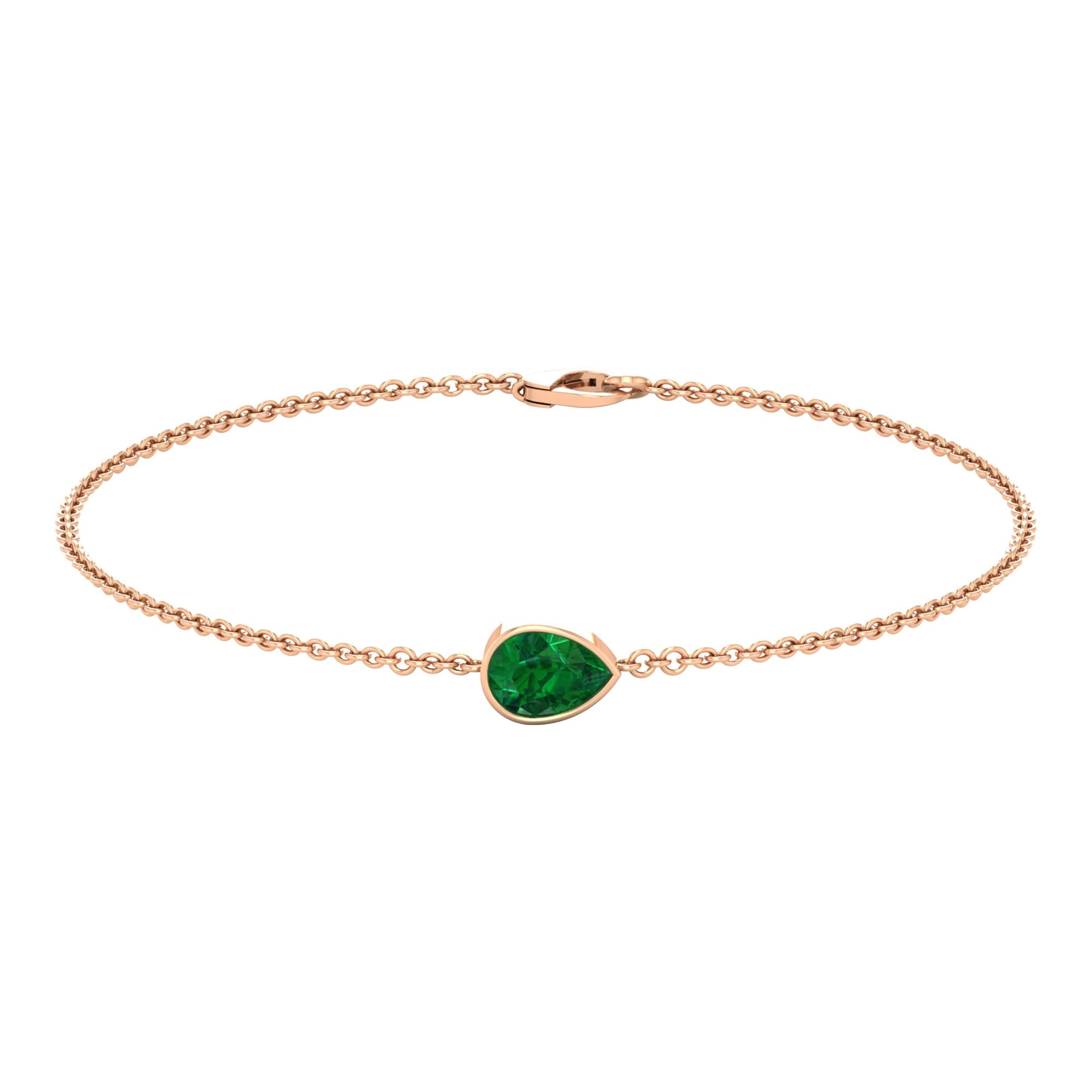 14K Solid Gold Emerald Bracelet - 5X7 MM Pear Cut May Birthstone, Solitaire Chain Bracelet for Women | Perfect Gift for Mother's Day, Birthday & Anniversary