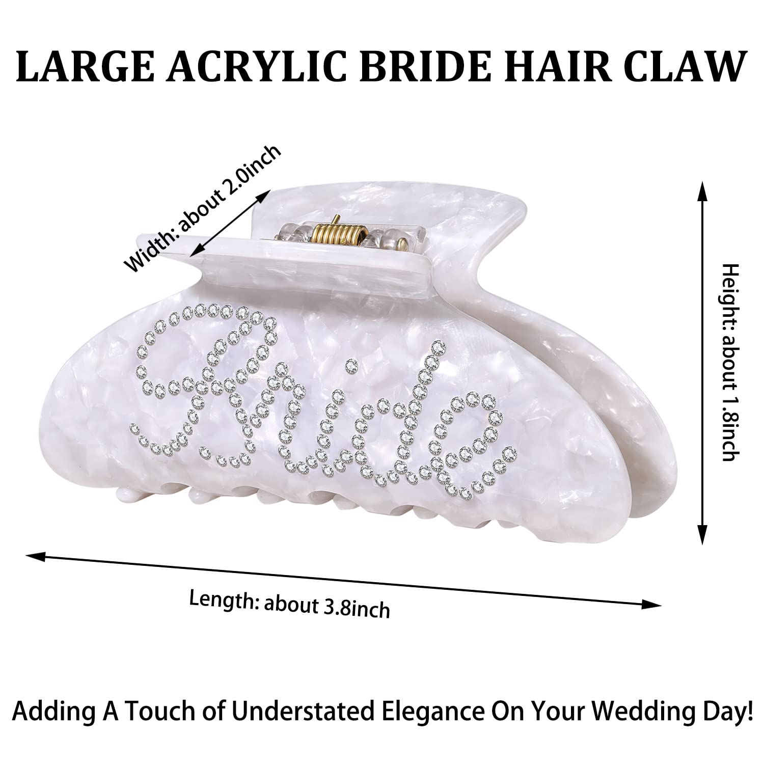 Elegant White Acrylic Rhinestone Hair Claw Clip for Brides - Wedding Hair Accessory, Bridal Shower Gift & Bachelorette Party Favor - Perfect for Weddings, Prom, Date Nights and Special Occasions