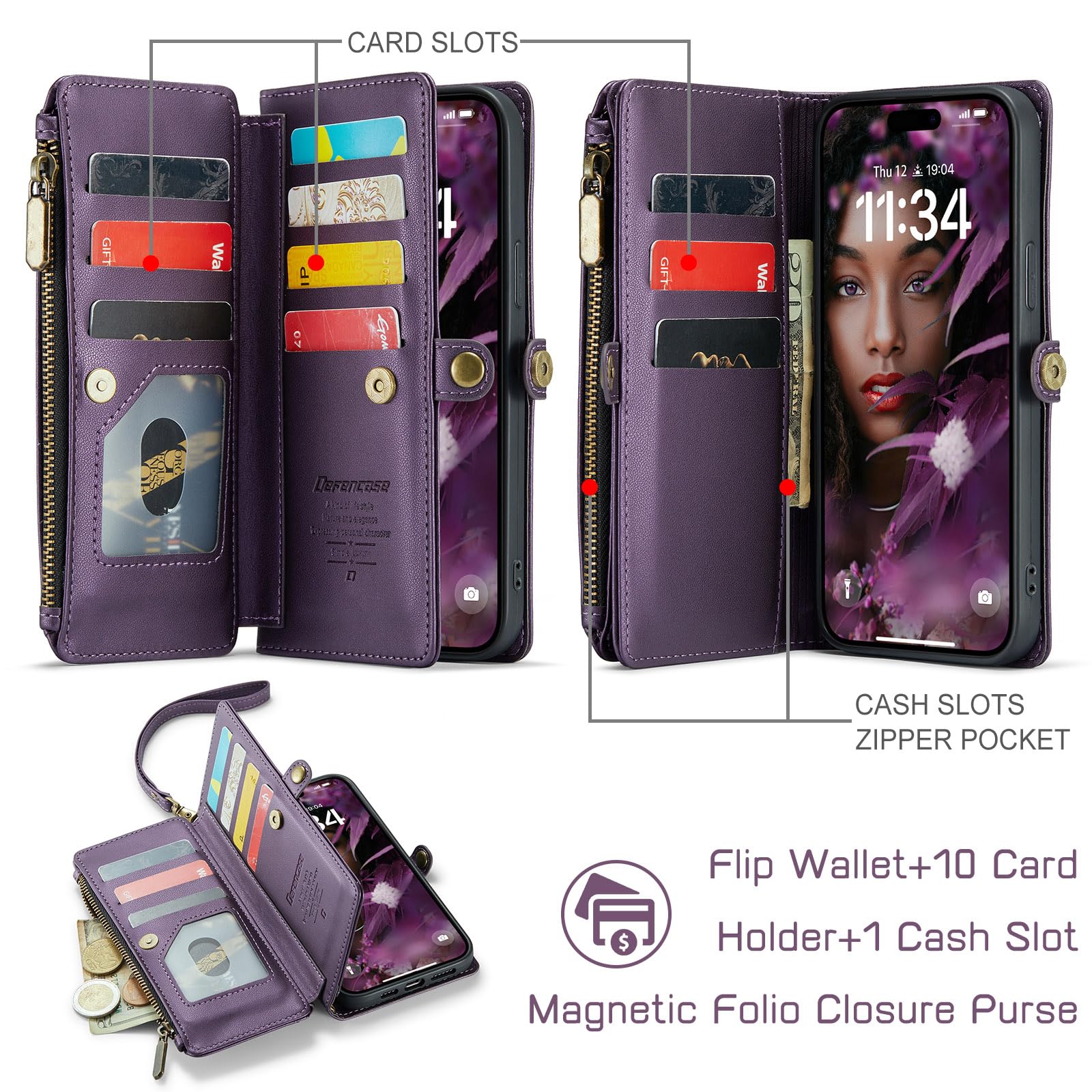 Premium RFID Blocking PU Leather Wallet Case for iPhone 15 Pro Max (6.7
