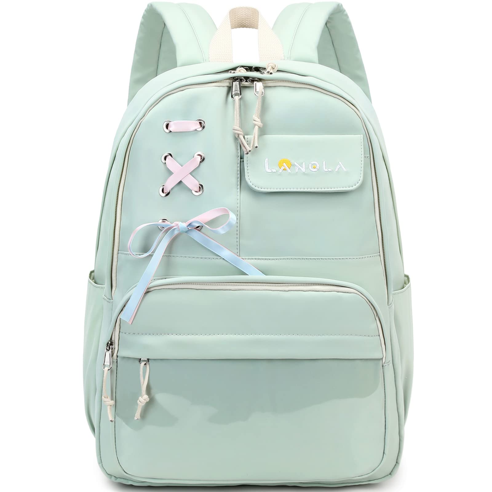 Lanola Teen Girl Backpack - Stylish School & College Bookbag, Casual Hiking Daypack for Travel with Cute Ribbon | Perfect for Elementary Students, Campus Life & Outdoor Adventures