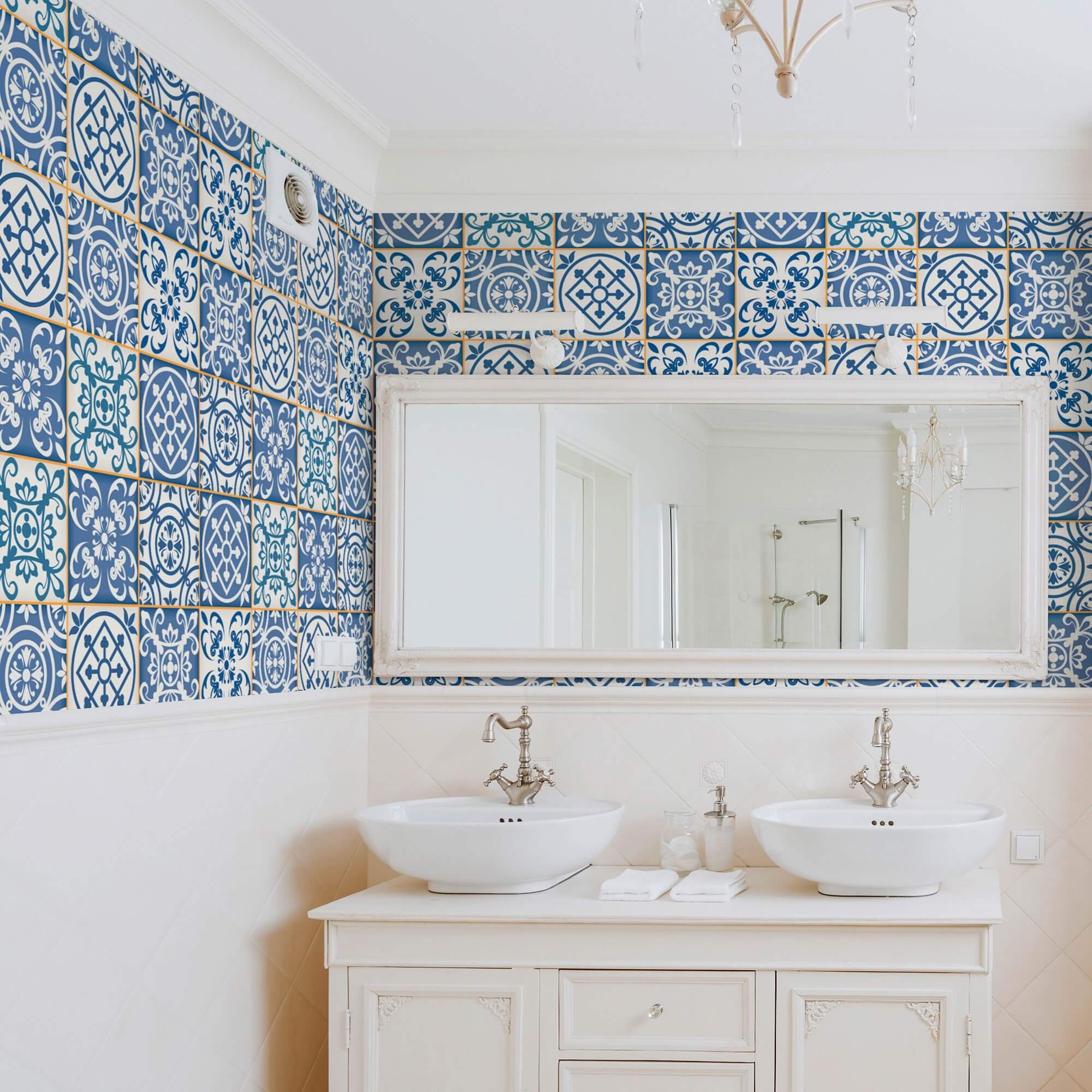 Blue Global Tile Adhesive Peel and Stick Removable Wallpaper - Self-Adhesive Waterproof Wall Decal for Kitchen Backsplash, Bathroom, and Home Decor - Easy to Install & Remove