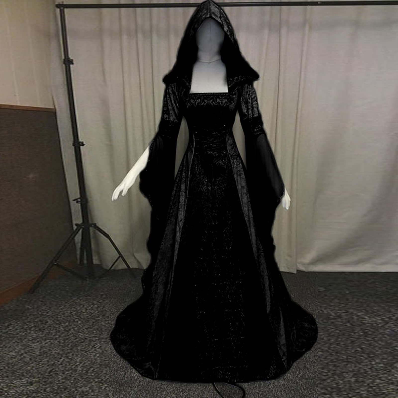 Gothic Hooded Dress for Women - Medieval Corset Renaissance Victorian Style Halloween Costume | Perfect for Cosplay, LARP, Themed Parties & Gothic Fashion