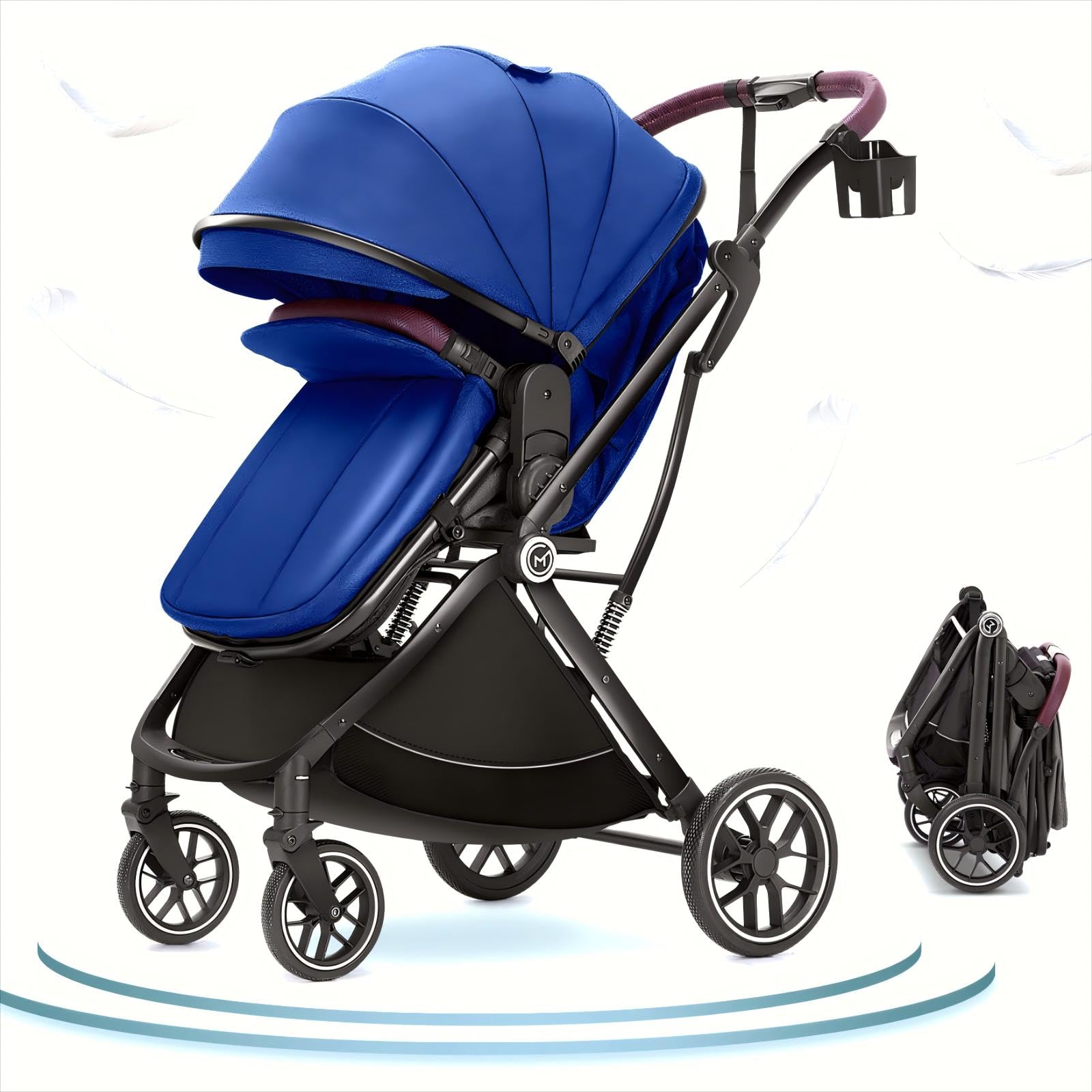 3-in-1 Convertible Baby Stroller Bassinet with Reversible Seat - Foldable Portable Infant Stroller for Newborns & Toddlers - One Hand Operation & Extra Storage (Blue) - Perfect for Travel, Shopping & Outdoor Walks