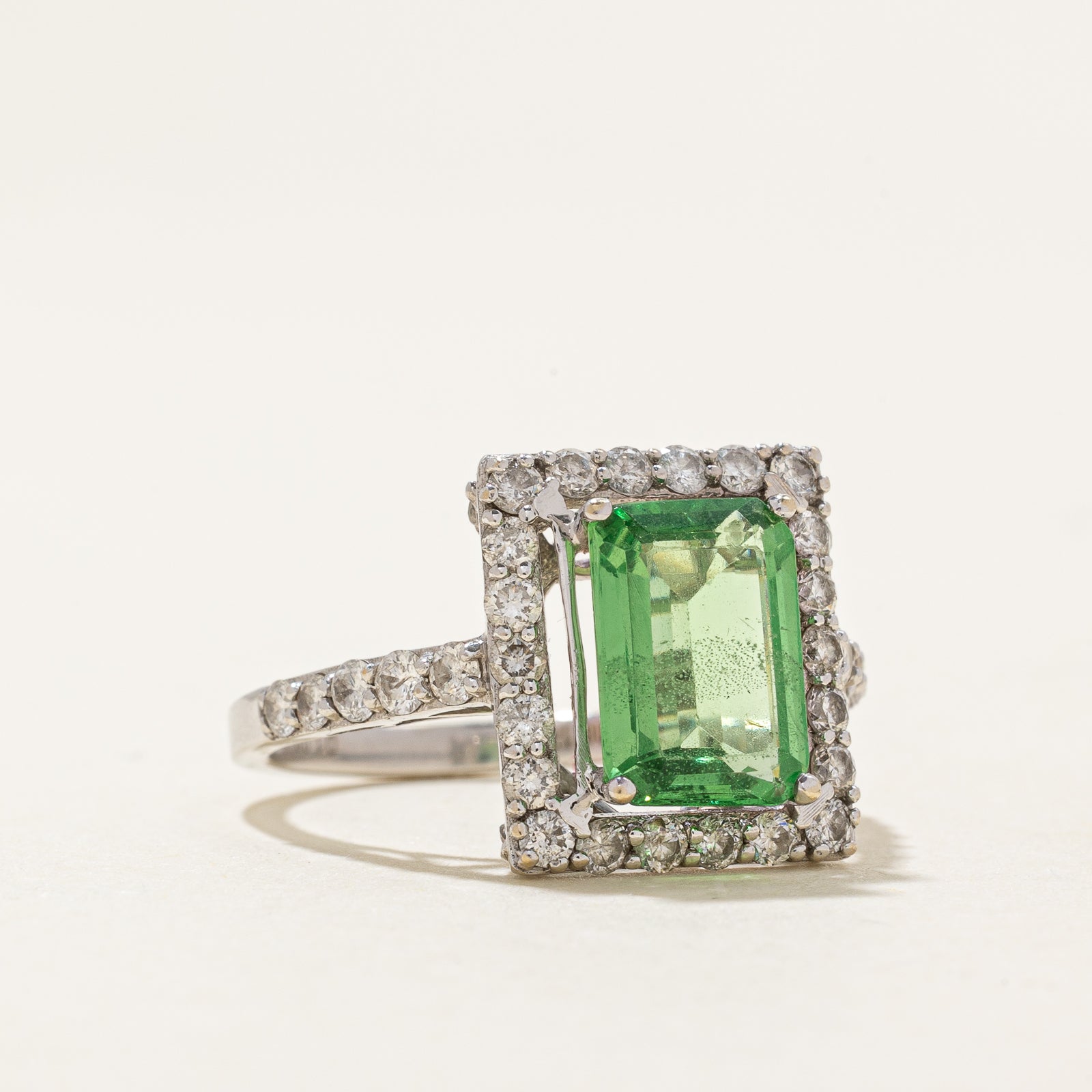 Exquisite 2.25ct Tsavorite Garnet & 1.08ctw Diamond Halo Ring - Size 7 | Vintage Inspired Green Gemstone Engagement Jewelry | Perfect for Weddings, Anniversaries & Special Occasions
