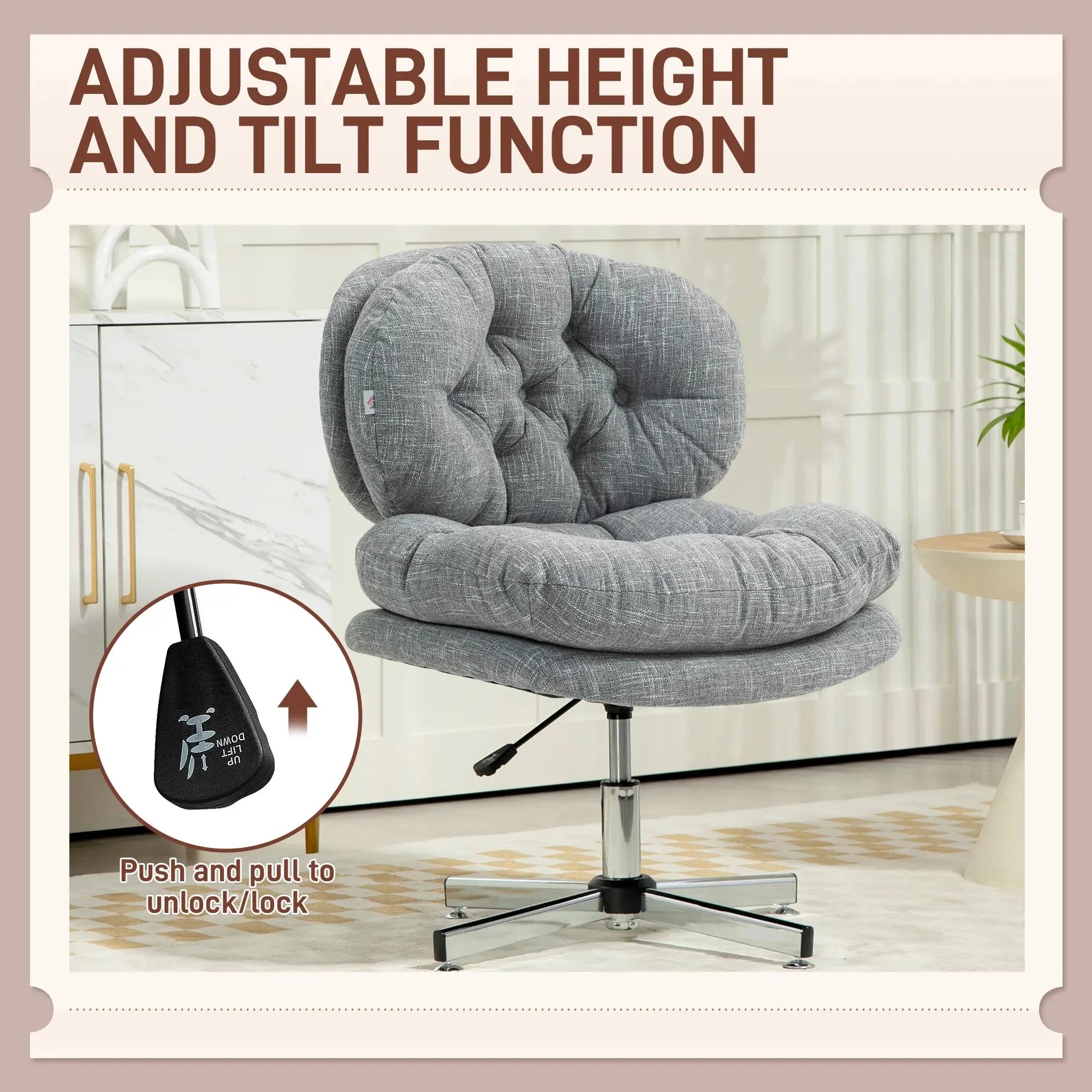 Ergonomic Armless Office Chair with Wide Padded Seat - Adjustable Height Task Chair for Home & Office - Available in Black & Gray - Perfect for Small Spaces, Conference Rooms & Waiting Areas