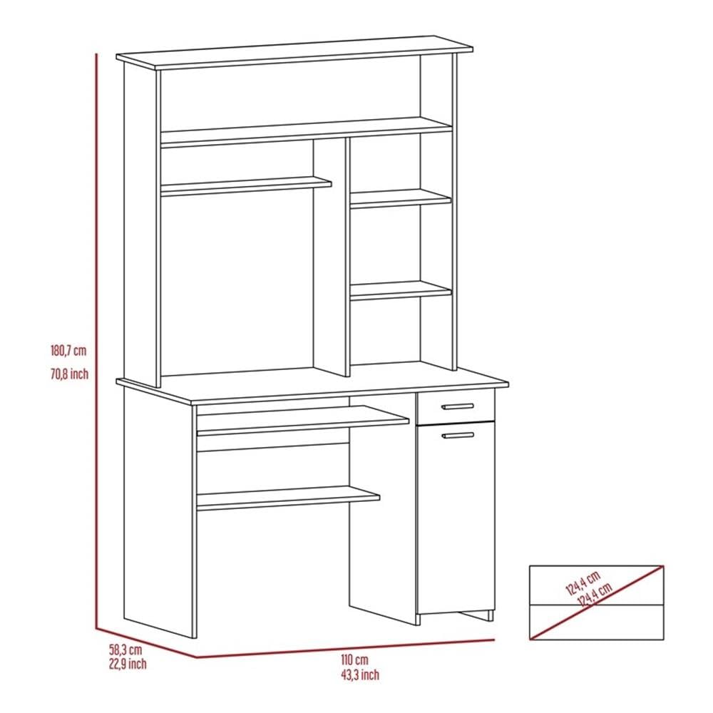 TUHOME Black Compu 180 Hutch Wood Desk for Home Office