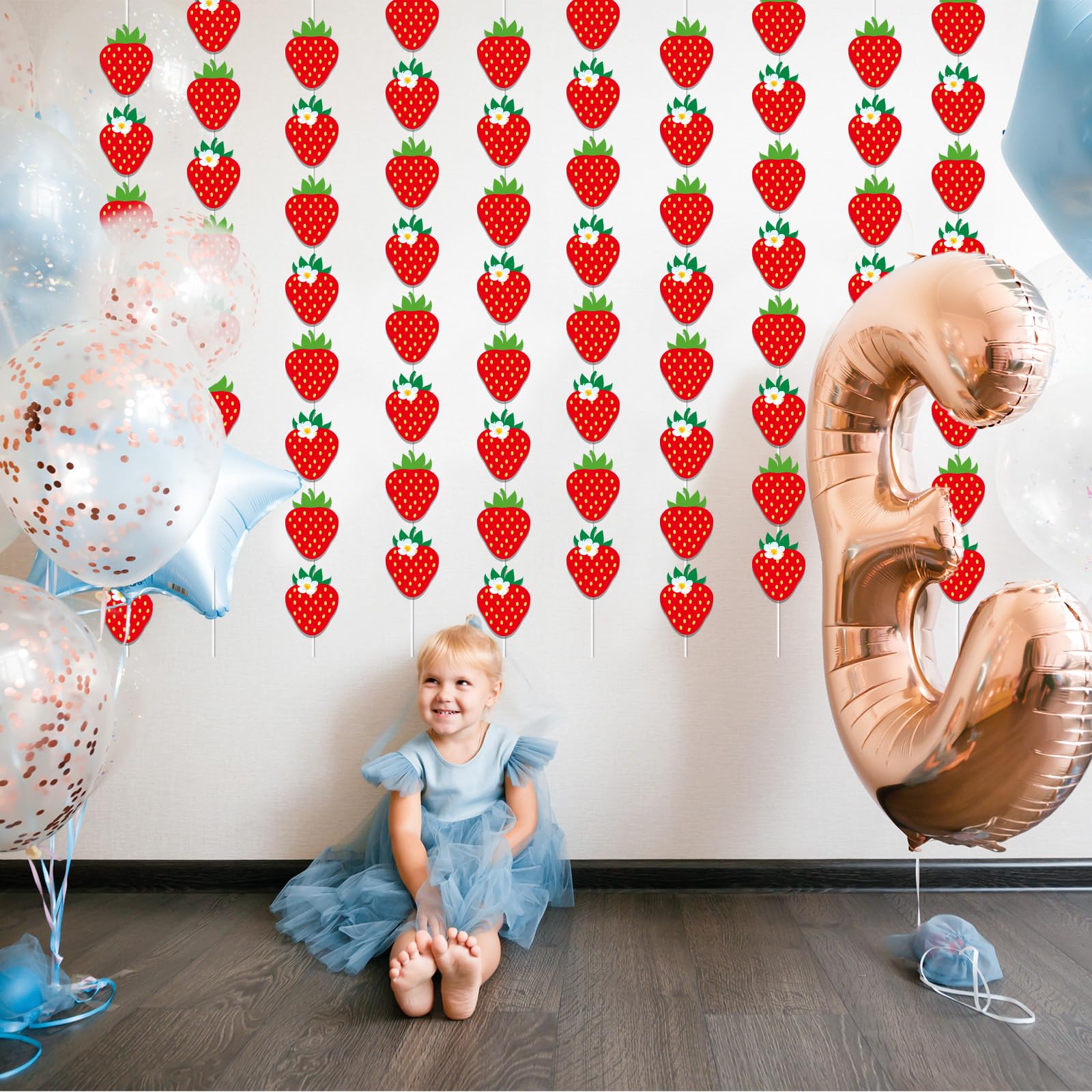 12 PCS Strawberry Party Banner Kit - Strawberry Birthday Decorations & Hanging Garland for Baby Shower, First Birthday, Berry Themed Parties - Perfect for Indoor/Outdoor Celebrations