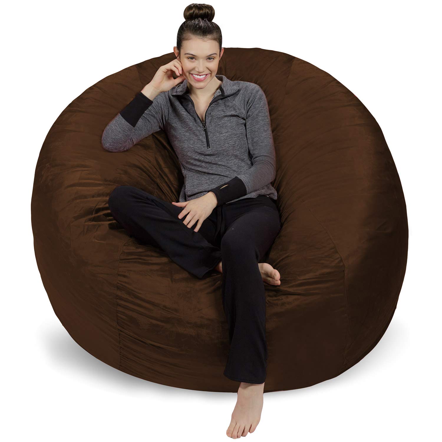 6-Ft Sofa Sack Bean Bag Chair Cover Only - Fluffy Round/Oval Replacement for Adults & Kids (No Filling) | Comfy Lazy Sofa Cover for Reading Chairs, Floor Seating & Game Rooms - Chocolate