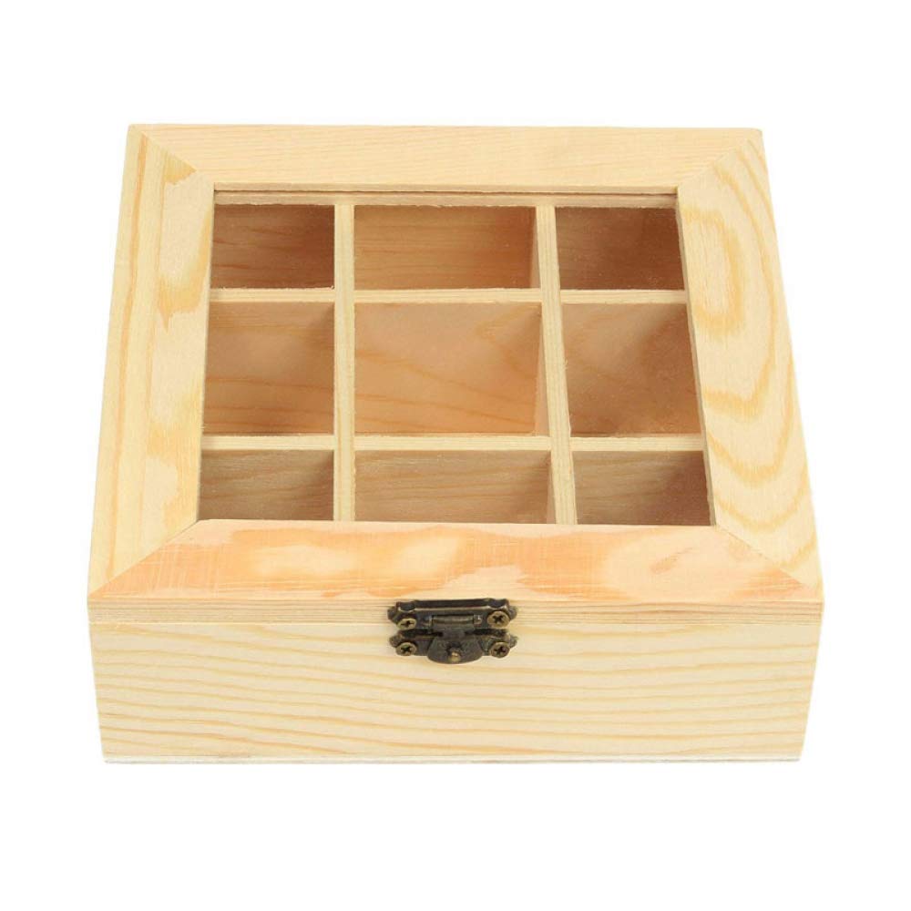 Premium Wooden Tea & Jewelry Organizer Box - 9 Compartment Storage Chest for Tea Bags, Sugar Packets & Small Accessories (Yellow) - Perfect for Home, Office & Gift Use