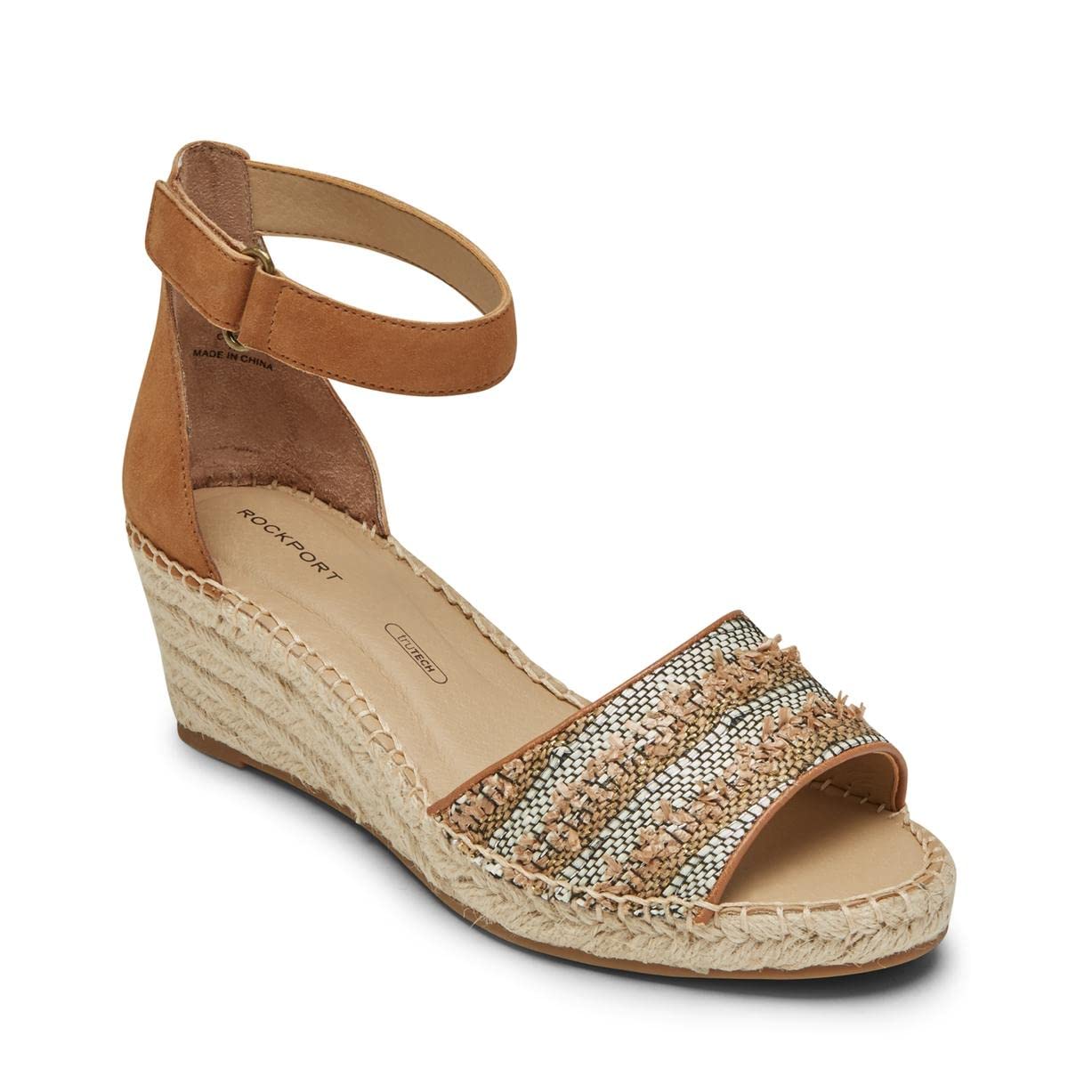 Rockport Women's March 2-Piece Ankle Strap Leather Wedge Sandals - Tan Size 9 Medium (B,M) | Comfortable Summer Shoes for Walking, Travel & Casual Outfits