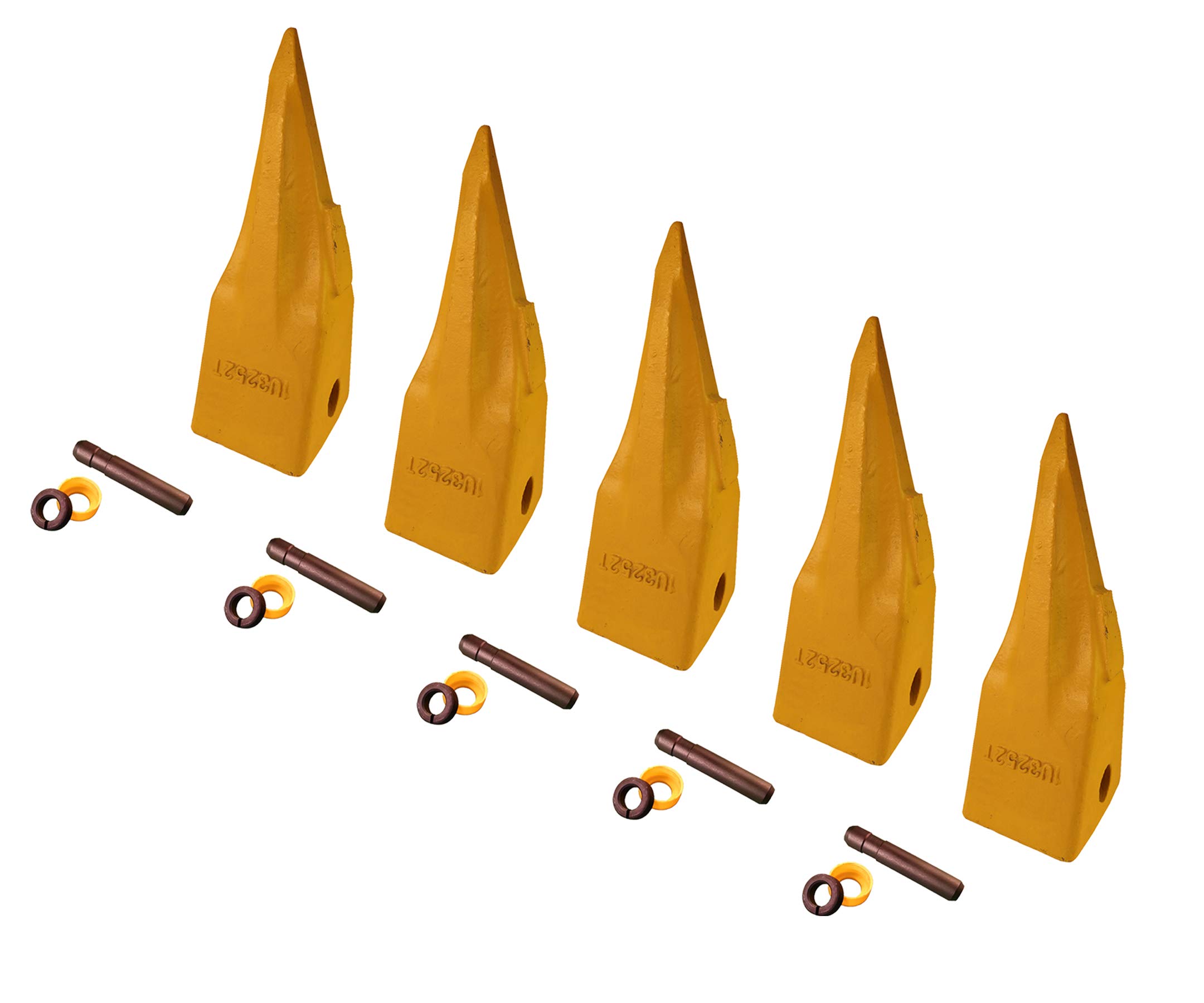 CAT J250 Series Excavator Bucket Tiger Rock Teeth with Pins - 1U-3252TL (5 Pack) - Heavy Duty Replacement Teeth for Construction & Mining Equipment