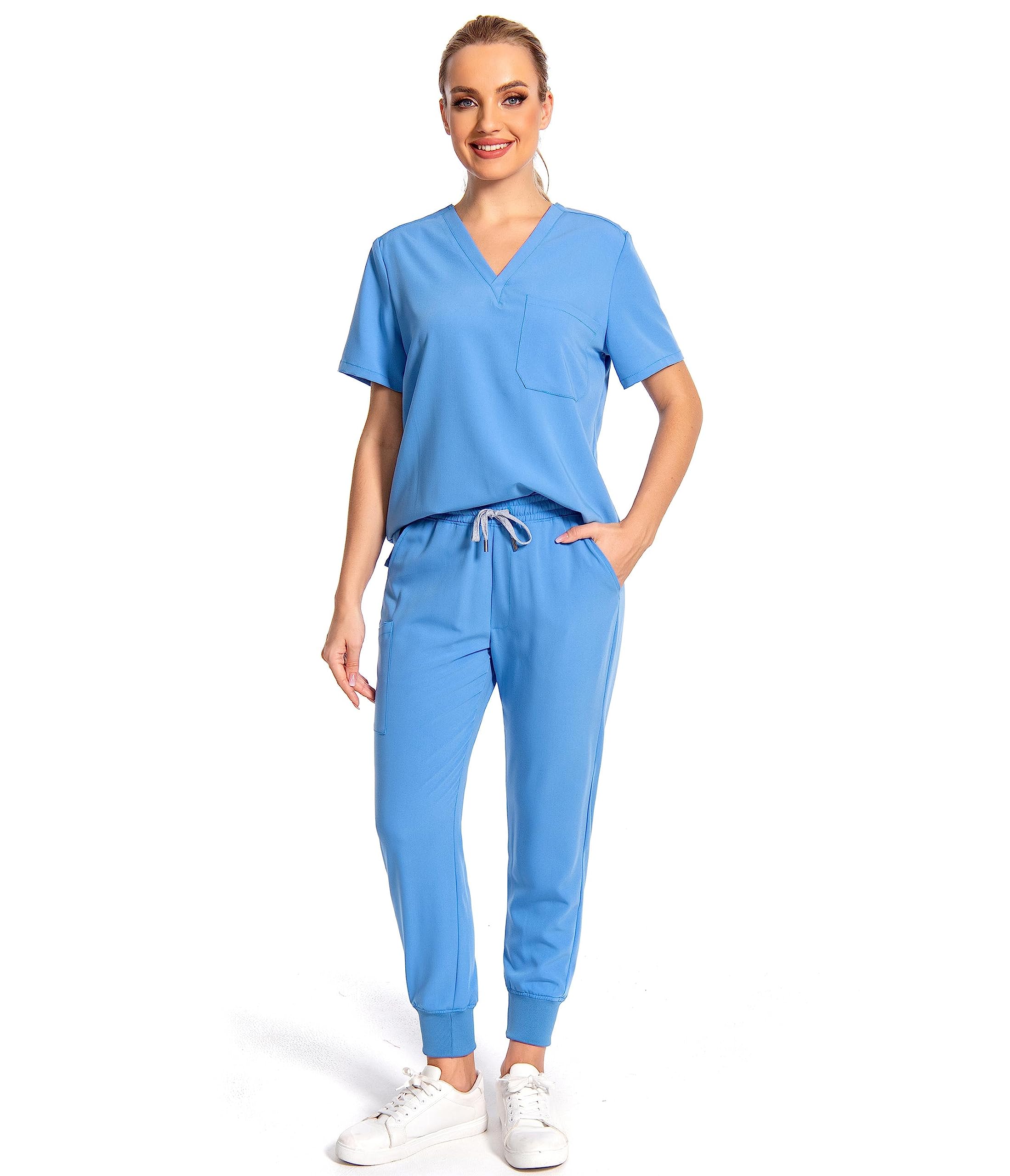 Women's Nurse Uniform Set - Classic V-Neck Scrub Top & Comfortable Jogger Scrub Pants | Medical Scrubs for Healthcare Professionals | Perfect for Hospitals, Clinics & Nursing Shifts
