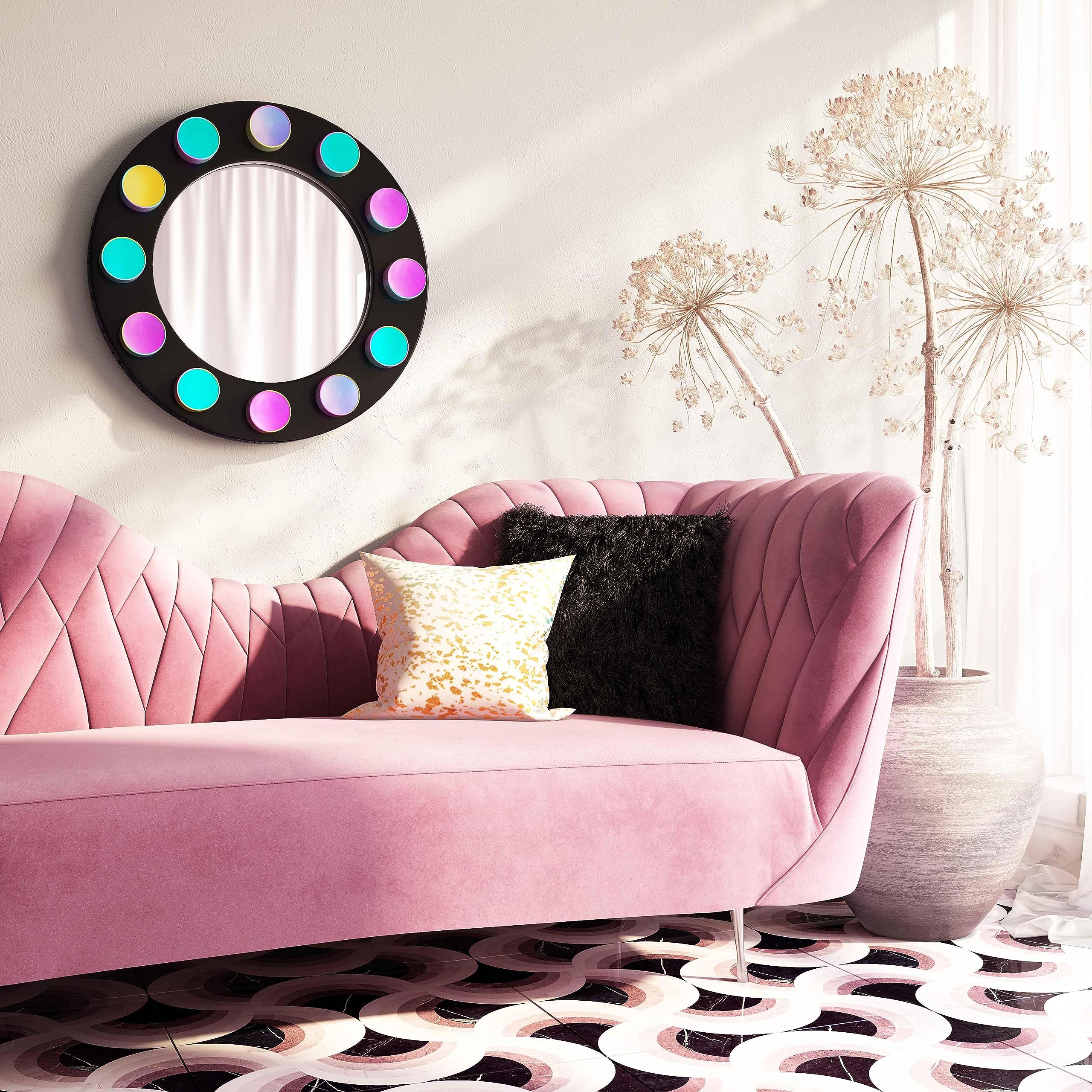 TOV Furniture Rockstar Black Round Metal Mirror - 24 Inch Modern Wall Decor for Living Room, Bedroom, Entryway | Stylish Home Accent for Vanity, Hallway & Decorative Wall Hanging