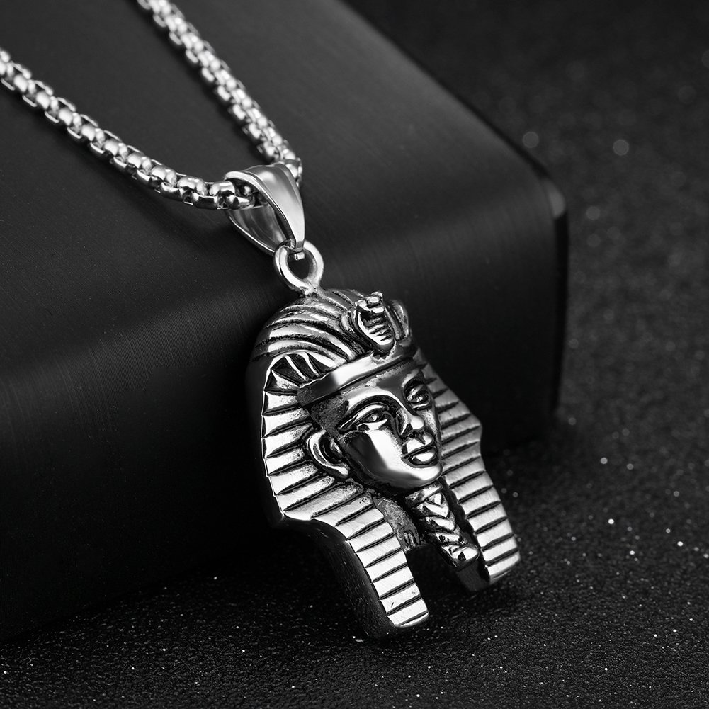 Men's Punk Egyptian Pharaoh King Tut Pendant Necklace - Gold & Silver 24