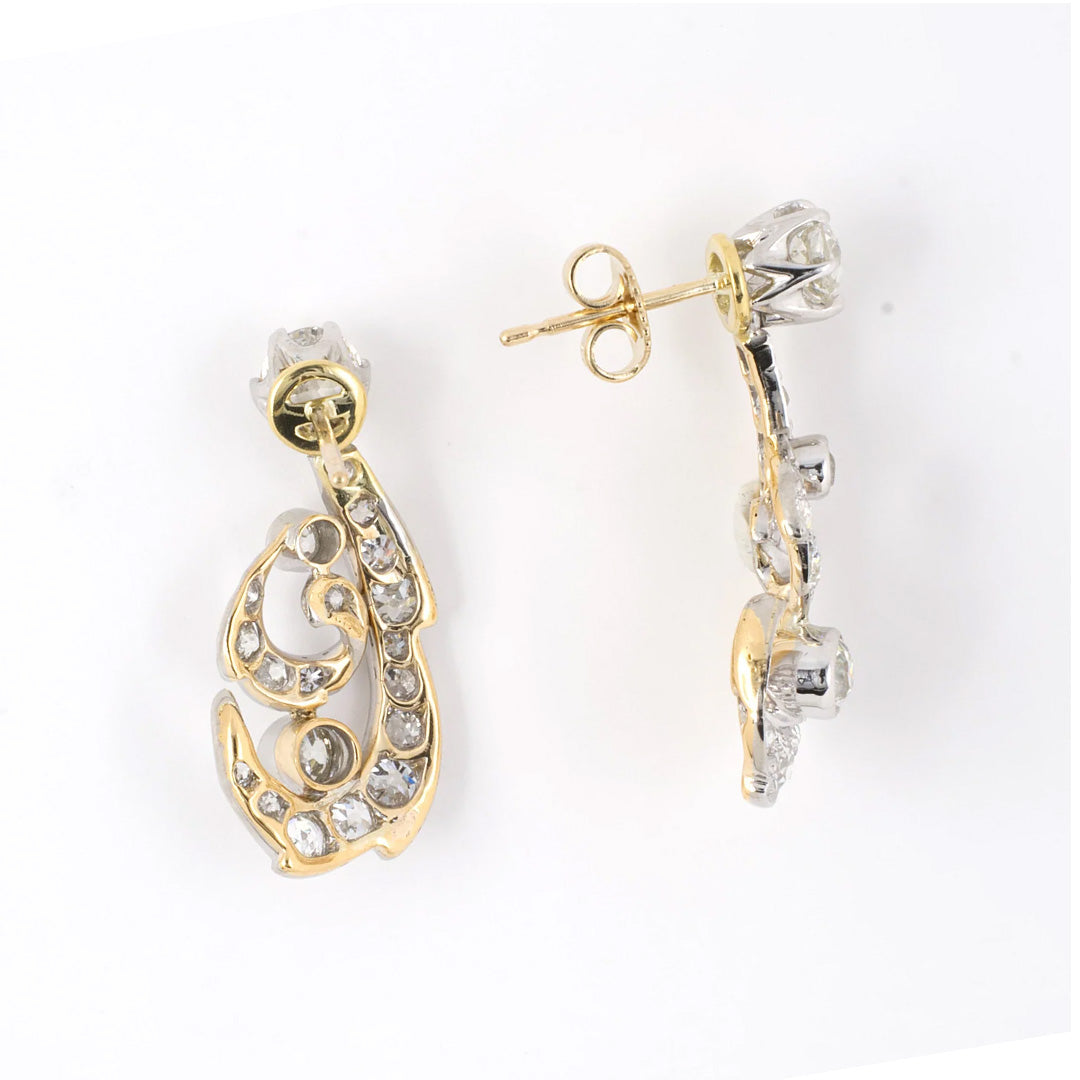 Exquisite Edwardian Diamond Swirl Drop Earrings - Vintage Inspired Dangle Earrings for Women - Perfect for Weddings, Galas & Special Occasions