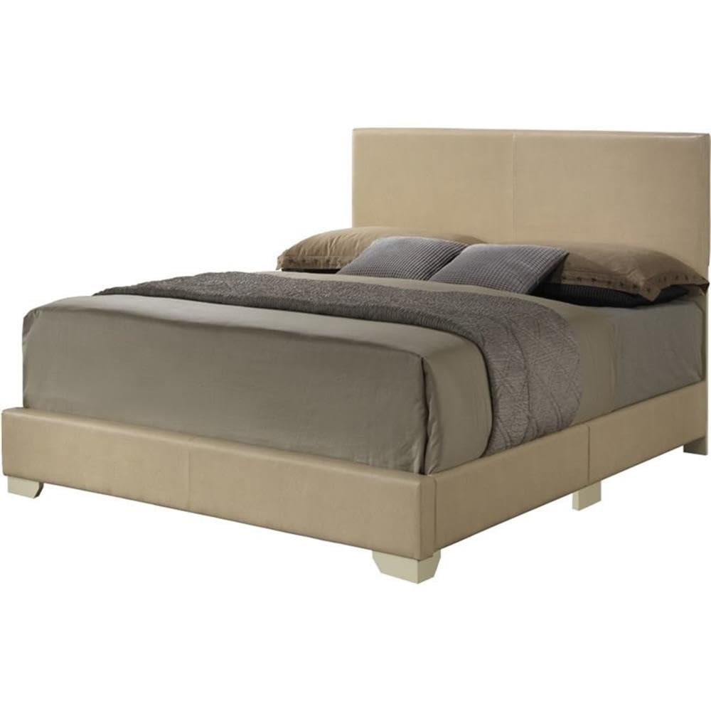 Glory Furniture Aaron Faux Leather Upholstered Full Bed Frame in Beige - Modern Upholstered Bed for Master Bedroom & Guest Room