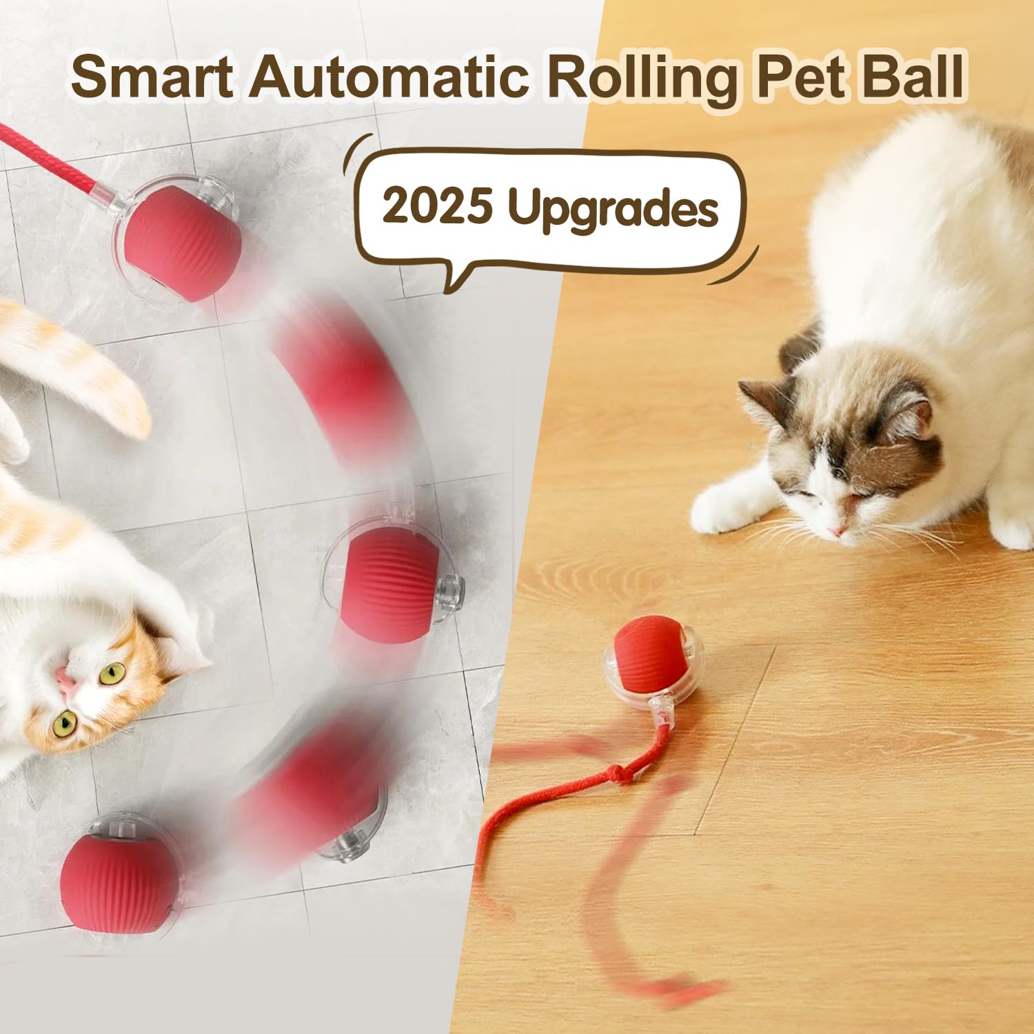 自动滚动互动猫狗玩具球 - 360°电动滚球宠物玩具，室内猫咪狗狗自玩球，红色，适合独处宠物娱乐与运动