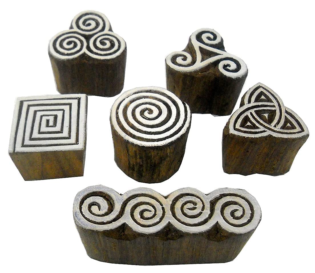 6-Pack Wooden Block Stamps for Indian Textile Printing & DIY Crafts