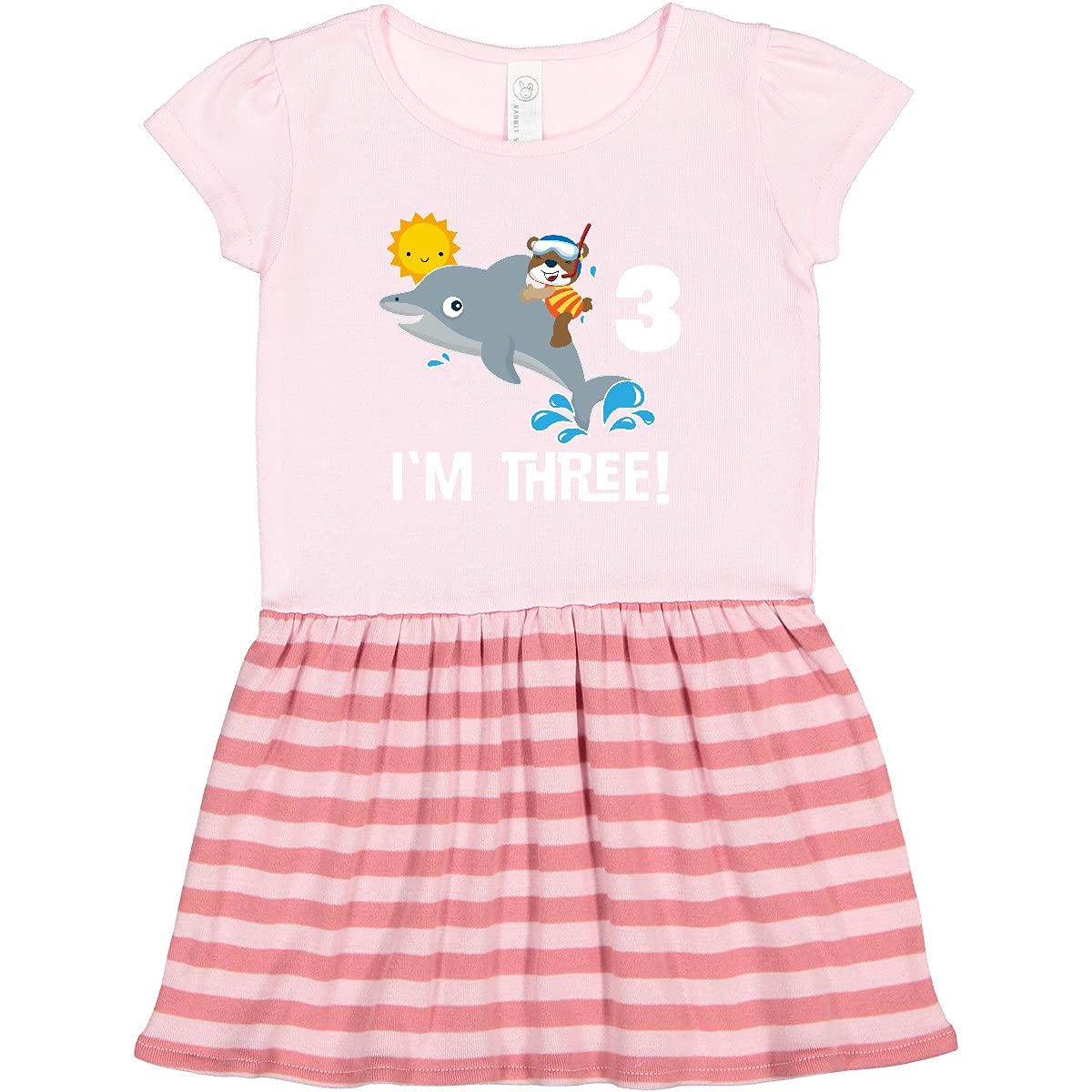 Inktastic 3rd Birthday Dolphin Cute Beach Outfit - Adorable 3 Year Old Toddler Girl Dress for Summer, Beach Party & Photoshoot