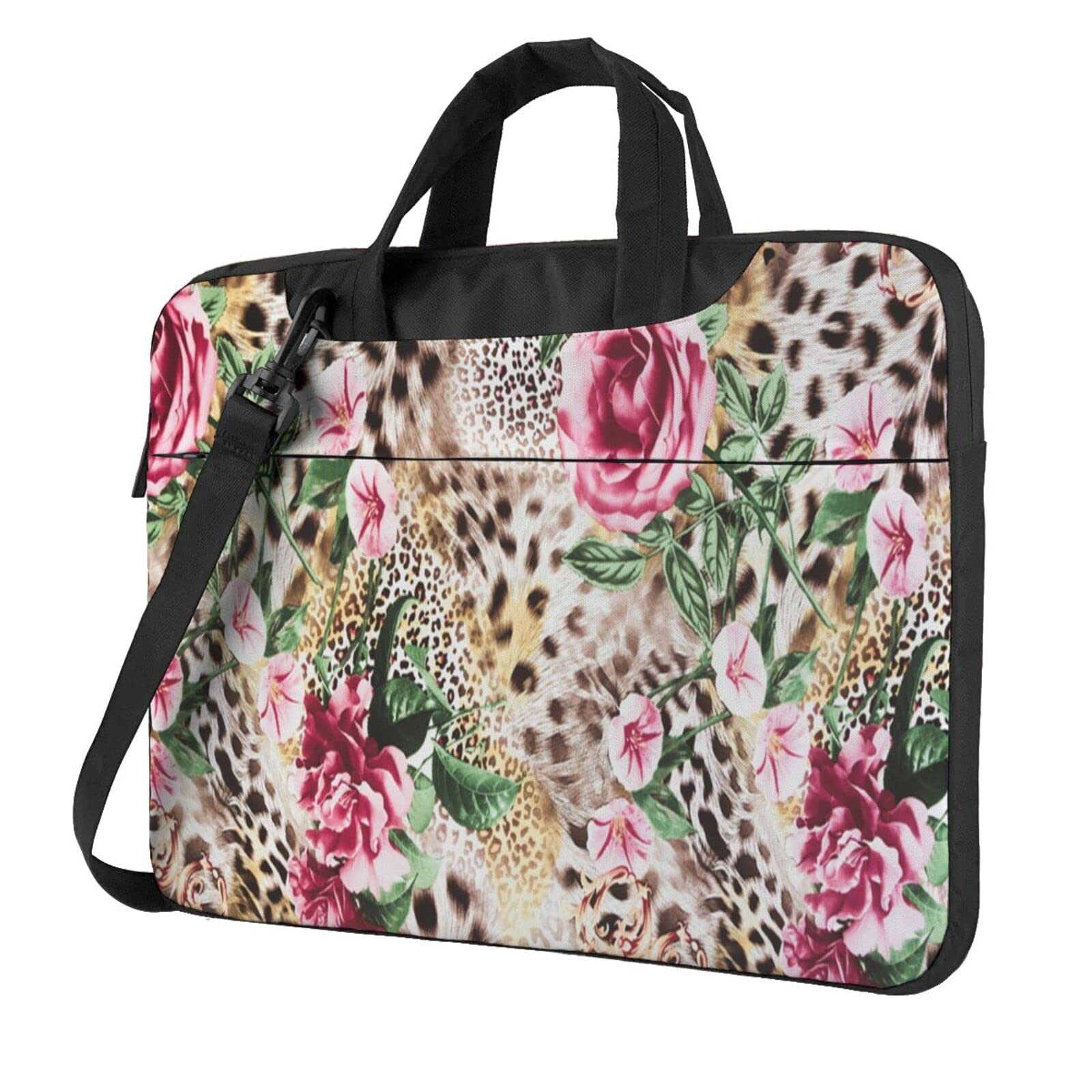 Stylish Striped Leopard Flower Laptop Shoulder Bag - Durable 15.6 Inch Laptop Carrying Case for Women & Men - Perfect for Work, School, Travel & Commuting