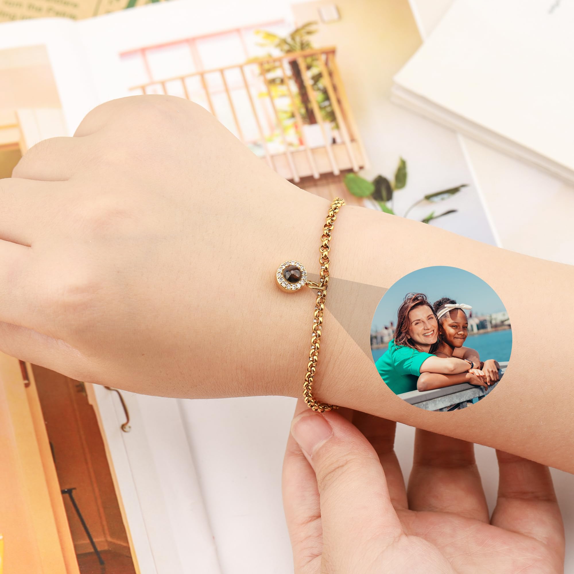Custom Photo Bracelet for Women & Girls - Personalized Picture Projection Bracelet with Engraved Images Inside - Perfect Gift for Birthdays, Anniversaries & Special Occasions
