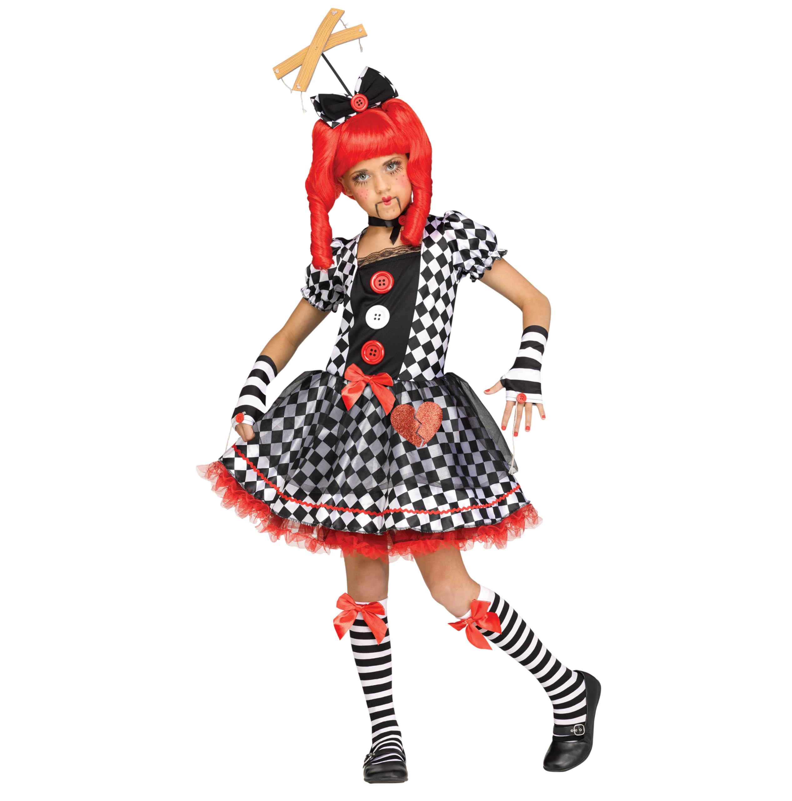 Fun World Girl's Marionette Doll Costume - Puppet String Halloween Dress Up & Pretend Play for Kids - Perfect for Halloween, Cosplay, and Theatrical Performances