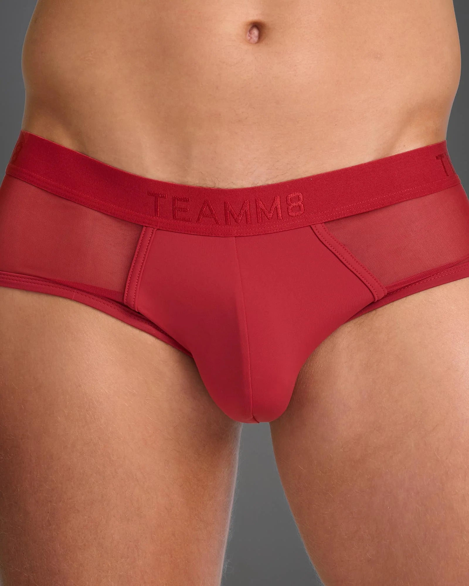 **Teamm8 Score Sheer Brief - Mesh Underwear for Men in Red - Perfect for Sports, Workouts & Everyday Comfort**