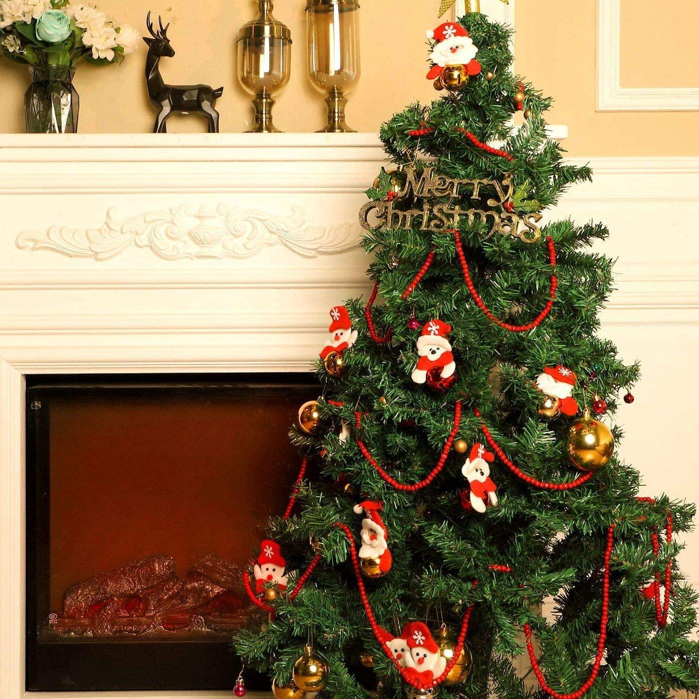 Bright Red Wooden Bead Garland - 4.6ft Christmas Tree Decoration for Holiday Home Decor, Xmas Party & Festive Mantel Display