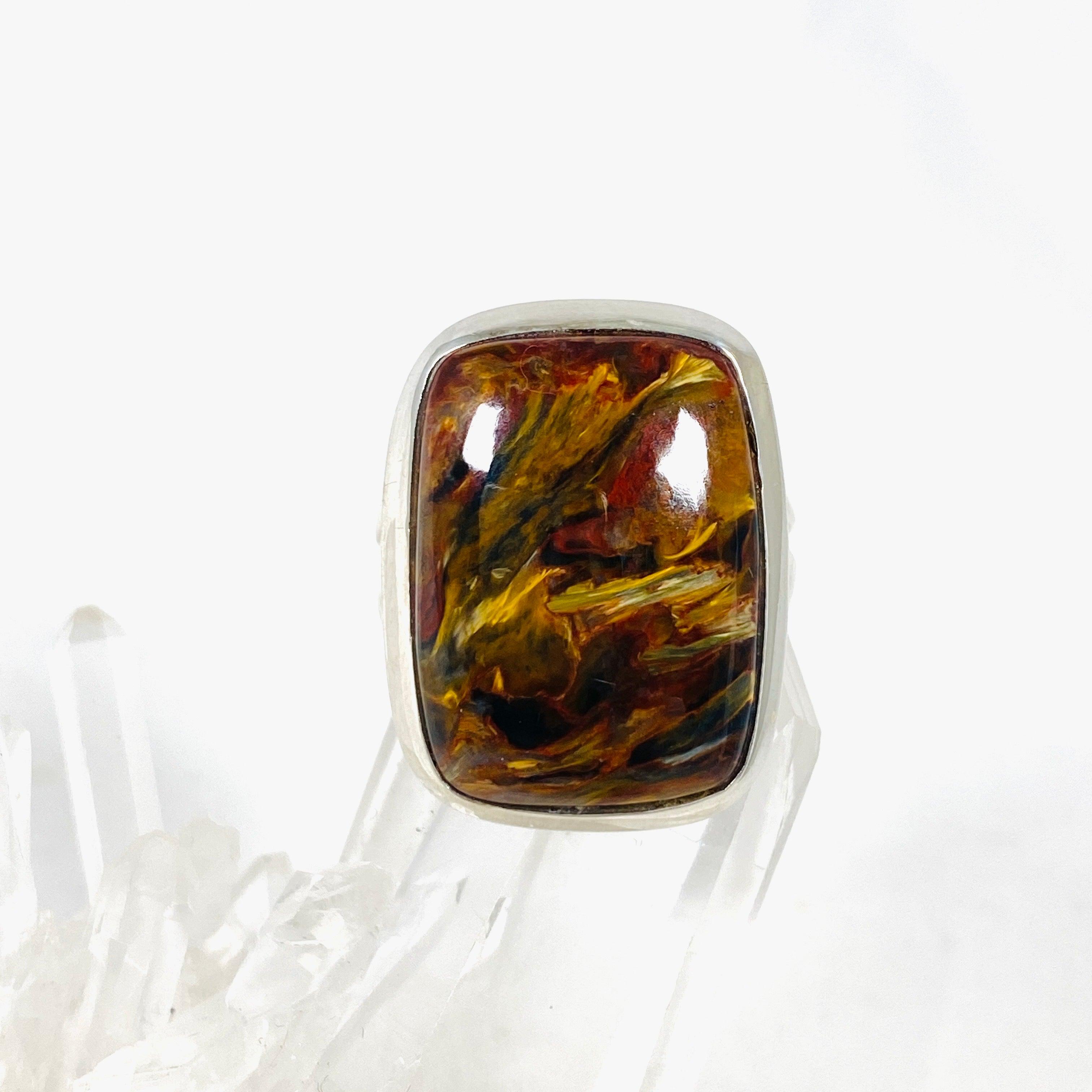 Pietersite Rectangular Ring Size 8 - Natural Gemstone Jewelry for Women, Unique Handmade Silver Ring - Perfect for Gifts, Weddings & Special Occasions