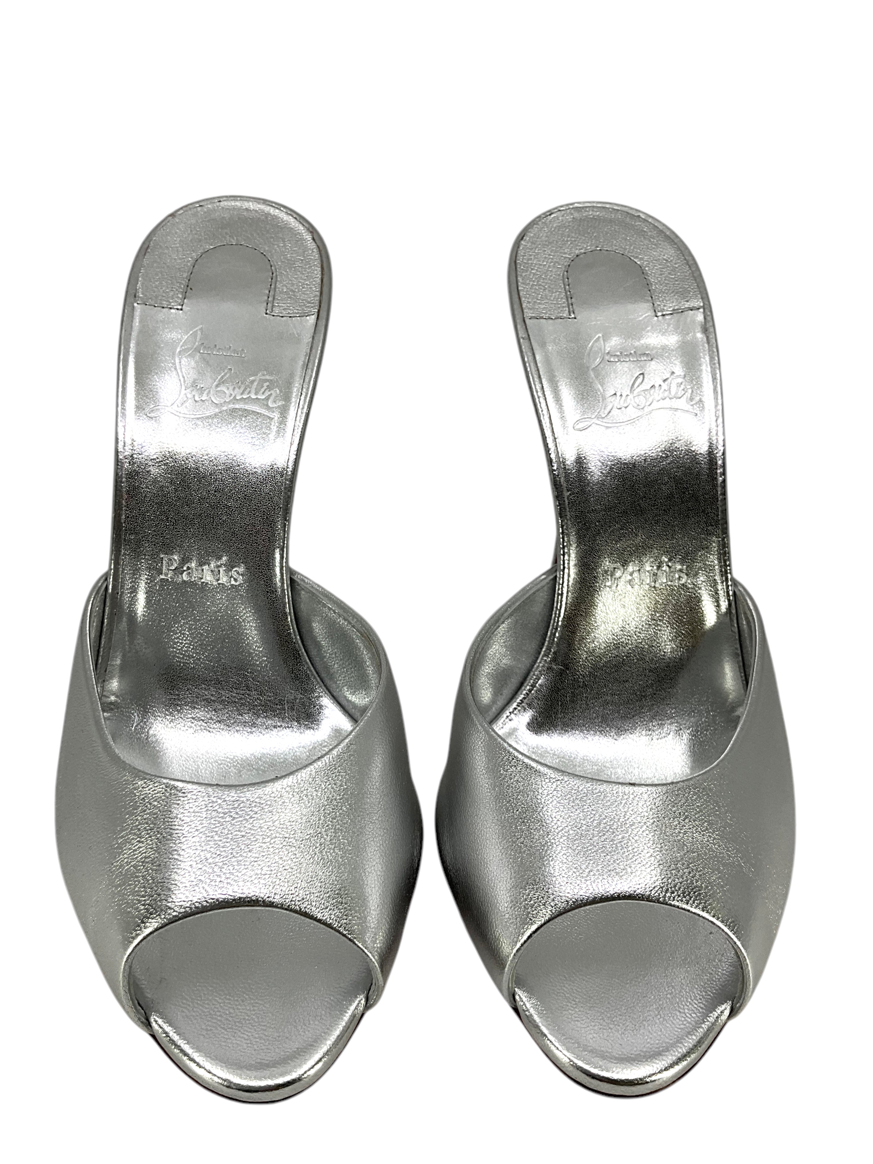 CHRISTIAN LOUBOUTIN Me Dolly Metallic Slide Sandals Women's Size 8 - New Luxury Designer Summer Sandals for Beach, Pool Party & Vacation