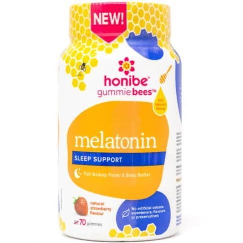 Honibe Melatonin Sleep Support Gummies - Natural Strawberry Flavor, 70 Count | Promotes Relaxation & Better Sleep for Adults | Perfect for Nighttime Routine & Travel