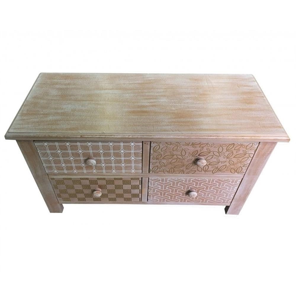 Jeco 4-Drawer Wooden Storage Cabinet - Natural Finish, Solid Wood Organizer for Bedroom, Living Room & Office - Perfect for Clothes, Books & Home Decor