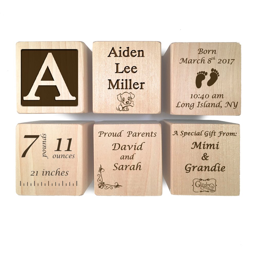 Personalized Wooden Baby Block Gift for Newborn Boys & Girls - Custom Engraved Birth Announcement Keepsake - Perfect for Baby Showers, Christenings & Nursery Decor by Glitzby