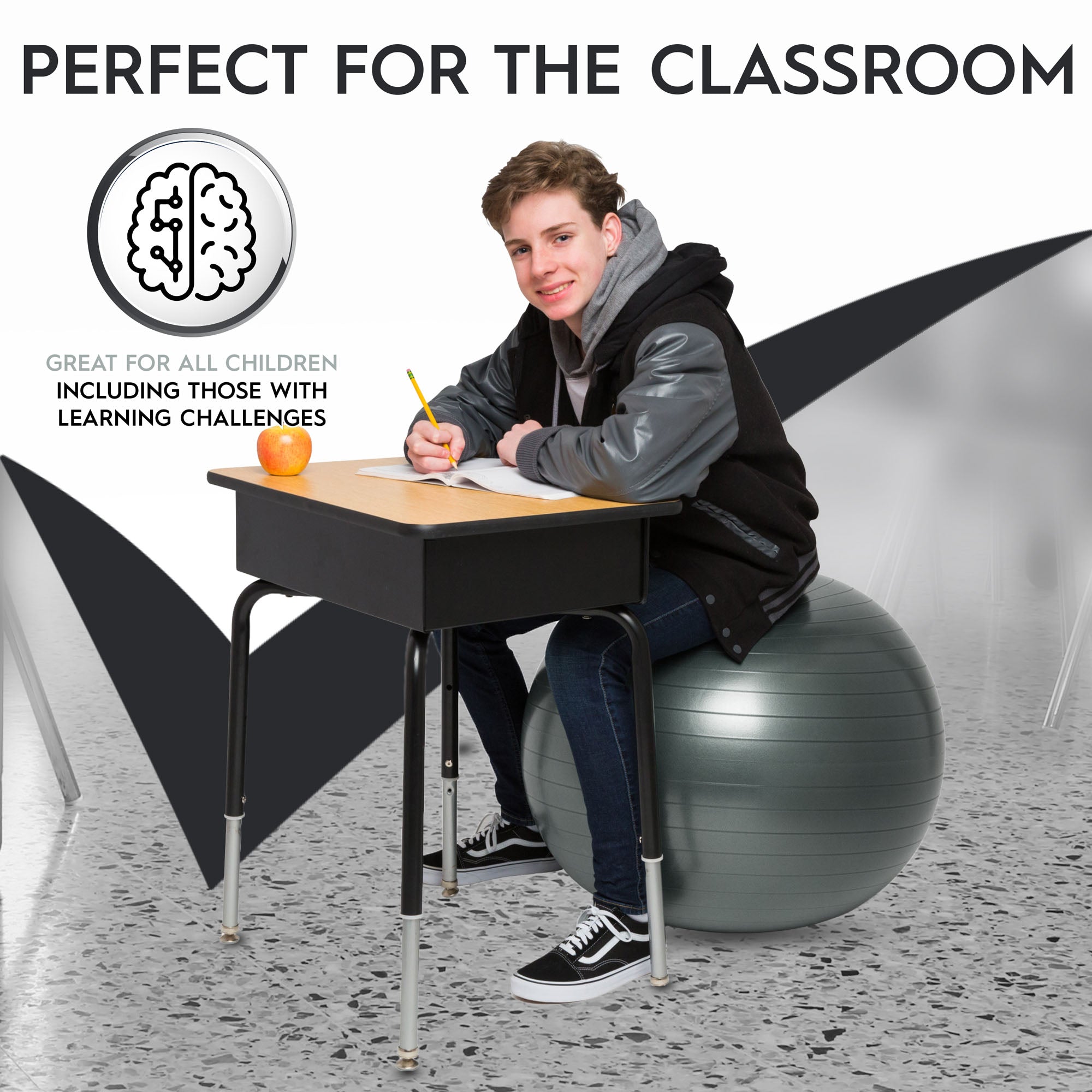 Bouncyband 65cm Balance Ball Chair - Dynamic Dark Gray Stability Ball Seat for Active Sitting, Office, Classroom & Home Use