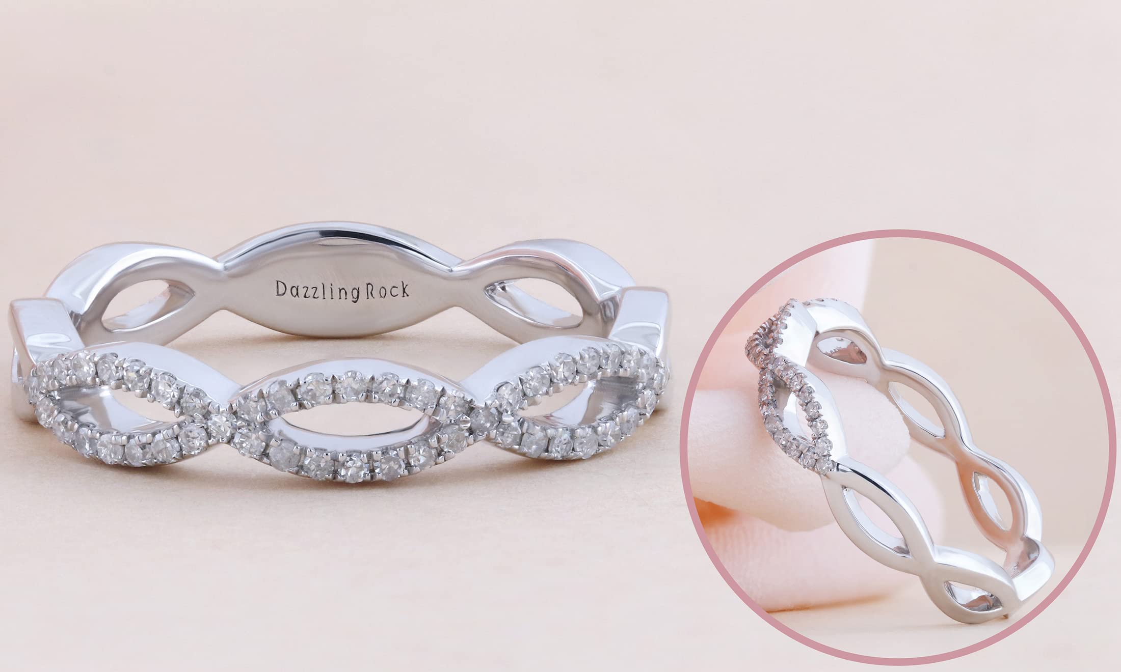 Dazzlingrock 0.20 Carat Round Diamond Infinity Swirl Wedding Band Ring for Women - Sterling Silver Anniversary Jewelry Gift for Wife, Girlfriend, Fiancée - Perfect for Engagement, Wedding, Valentine's Day & Special Occasions