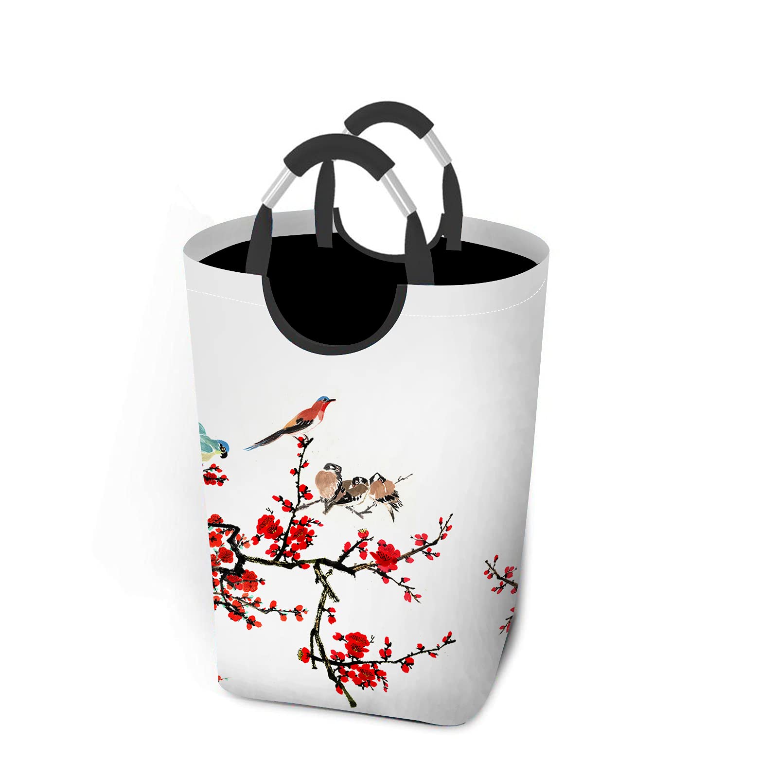 Wondertify Chinese Style Laundry Hamper - Plum Blossom & Bird Design Clothes Basket with Handles for Bedroom, Nursery, or Dorm Organization - Perfect for Clothes, Toys, and Storage