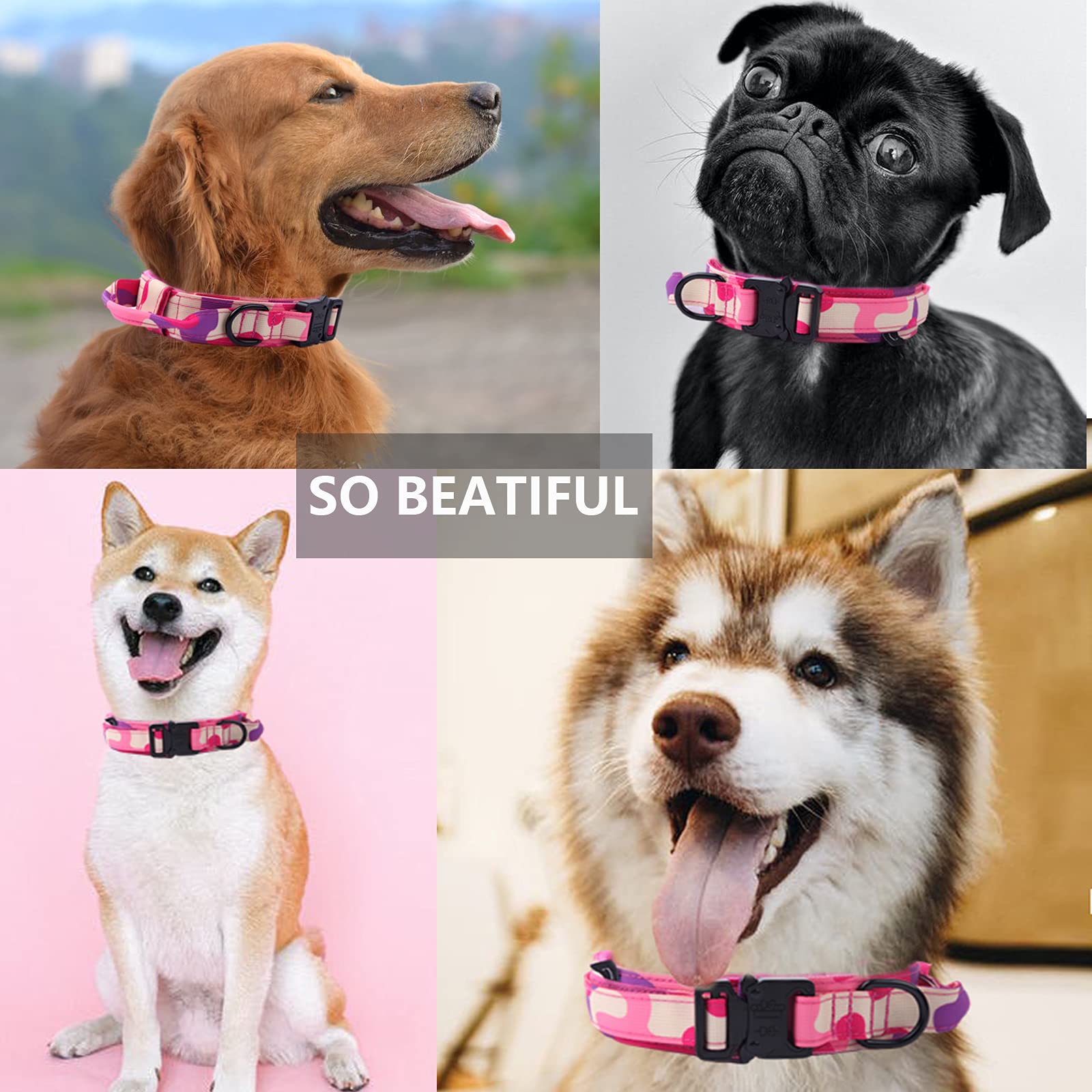 Tactical Military Dog Collar - Heavy Duty Adjustable Nylon Pet Collar with Metal Buckle & Handle for Training - Pink Camouflage XL - Perfect for Outdoor Adventures & Obedience Training
