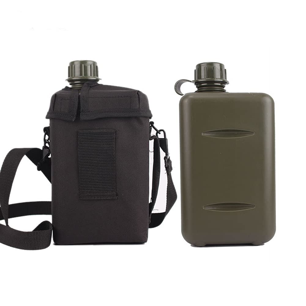 Military Canteen Water Bottle 2L - Aluminum Camouflage with Shoulder Strap for Hiking Camping