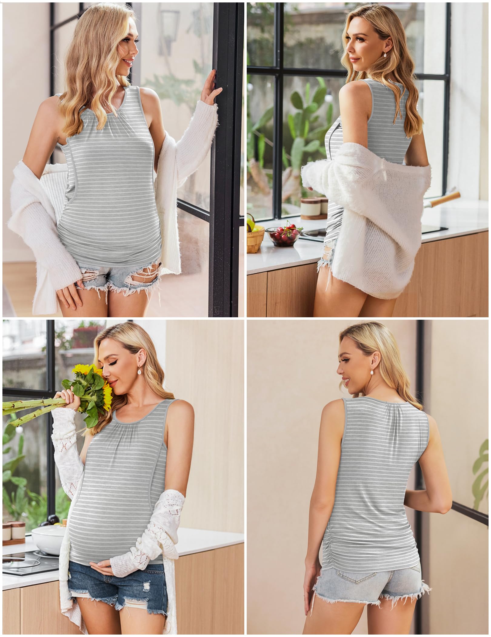 Ekouaer Women's Nursing Tank Tops 3 Pack - Breathable Maternity Shirts for Breastfeeding, Double Layer Pregnancy Clothes (S-XXL) - Perfect for Nursing, Lounging & Everyday Wear