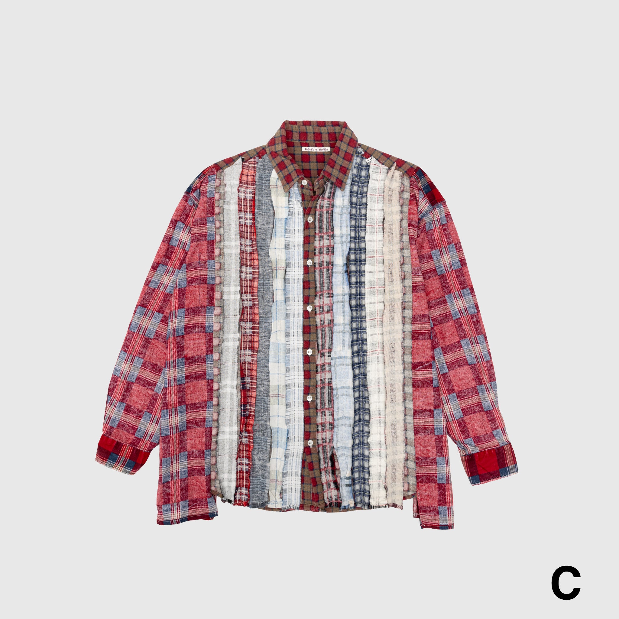 REBUILD BY NEEDLES I.O 7 CUTS Wide Flannel Shirt for Men - Vintage Plaid Button Down Shirt for Casual Wear & Street Style Outfits