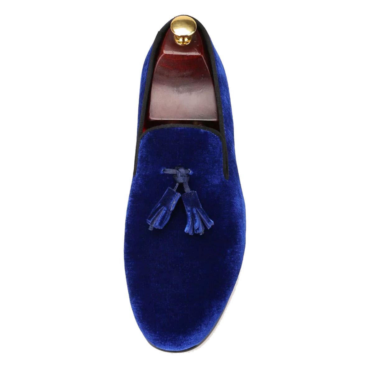 FERUCCI Handmade Men's Blue Velvet Loafers with Tassel - Comfortable House Slippers for Indoor & Outdoor Wear, Perfect Gift for Dad, Husband, Boyfriend - Lounge, Travel, Hotel, Home Use