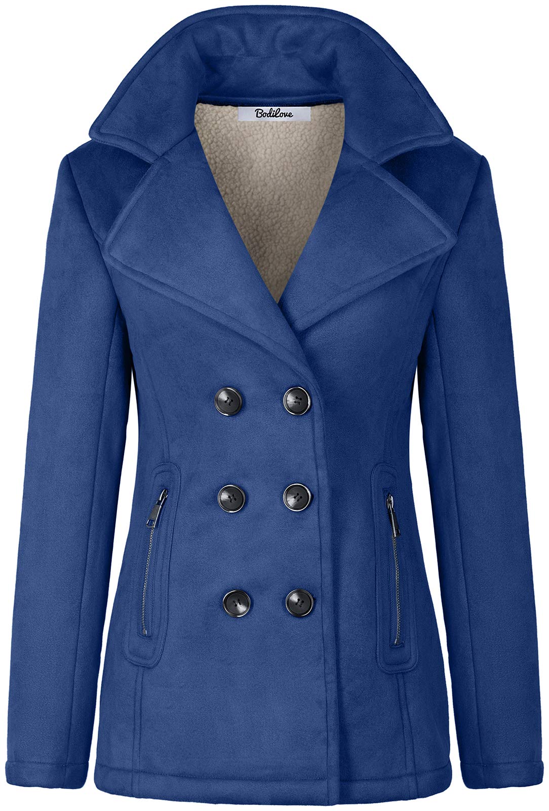 BodiLove Women's Classic Wool Pea Coat - Warm Winter Trench Coat for Office, Travel & Casual Outfits
