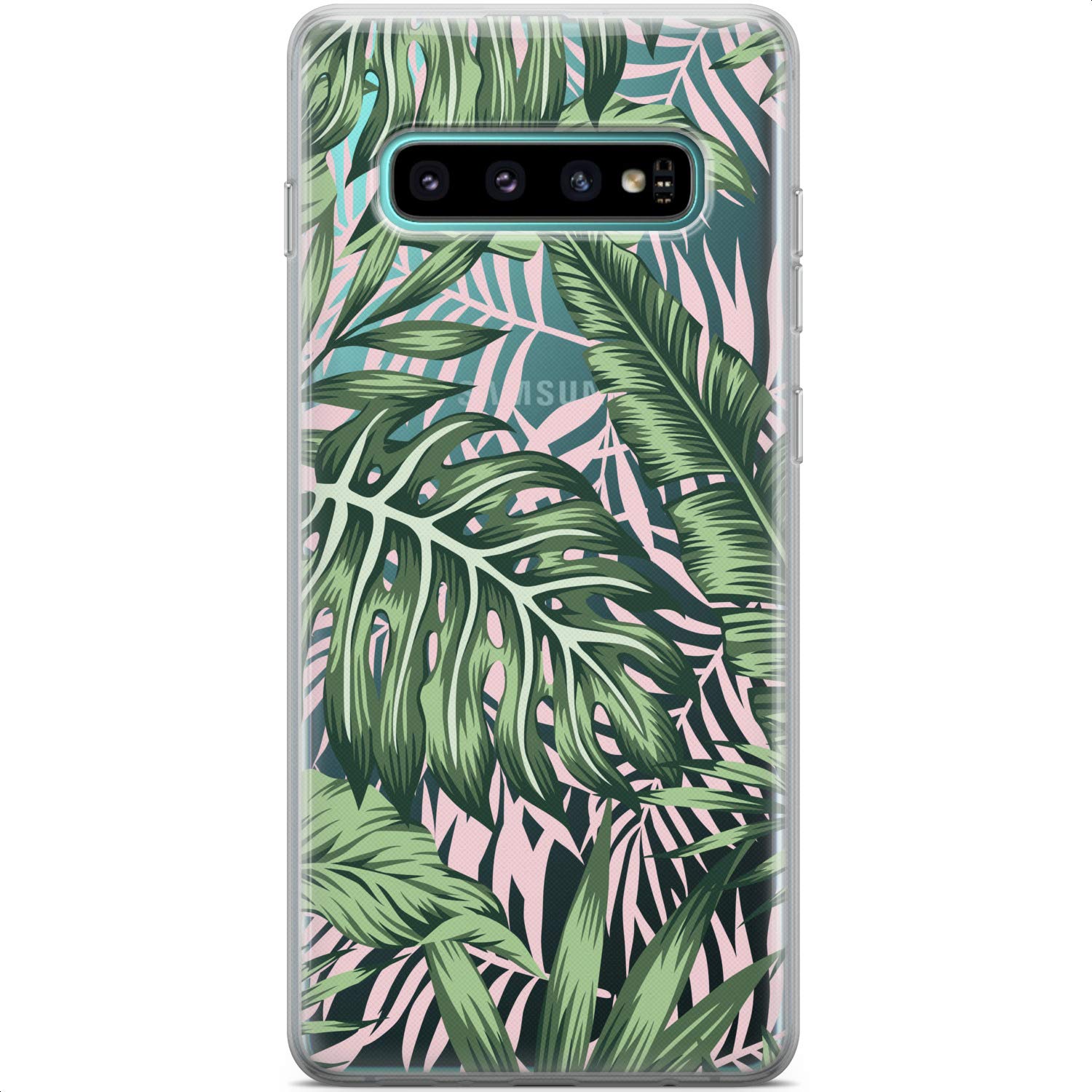 Samsung Galaxy S24 S23 Ultra S22 S21 FE S20 S10 Phone Case - Slim Flexible TPU Cover with Tropical Leaf Design, Lightweight Protective Case for Everyday Use, Travel & Outdoor Activities (Pink)